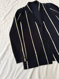 Issey Miyake Homme Plisse Pleated Single Breasted Jacket - Chalkstripe