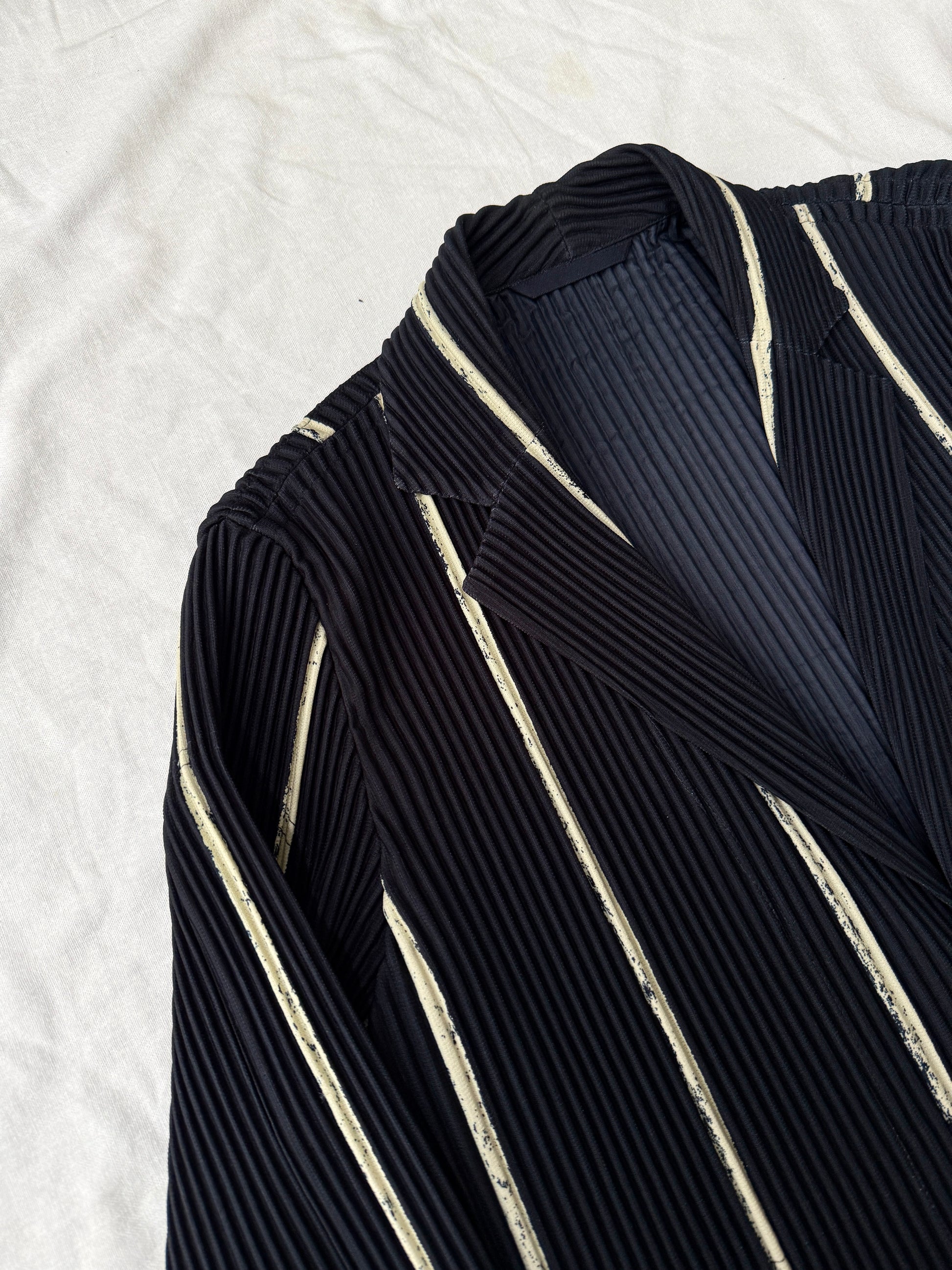 Issey Miyake Homme Plisse Pleated Single Breasted Jacket - Chalkstripe