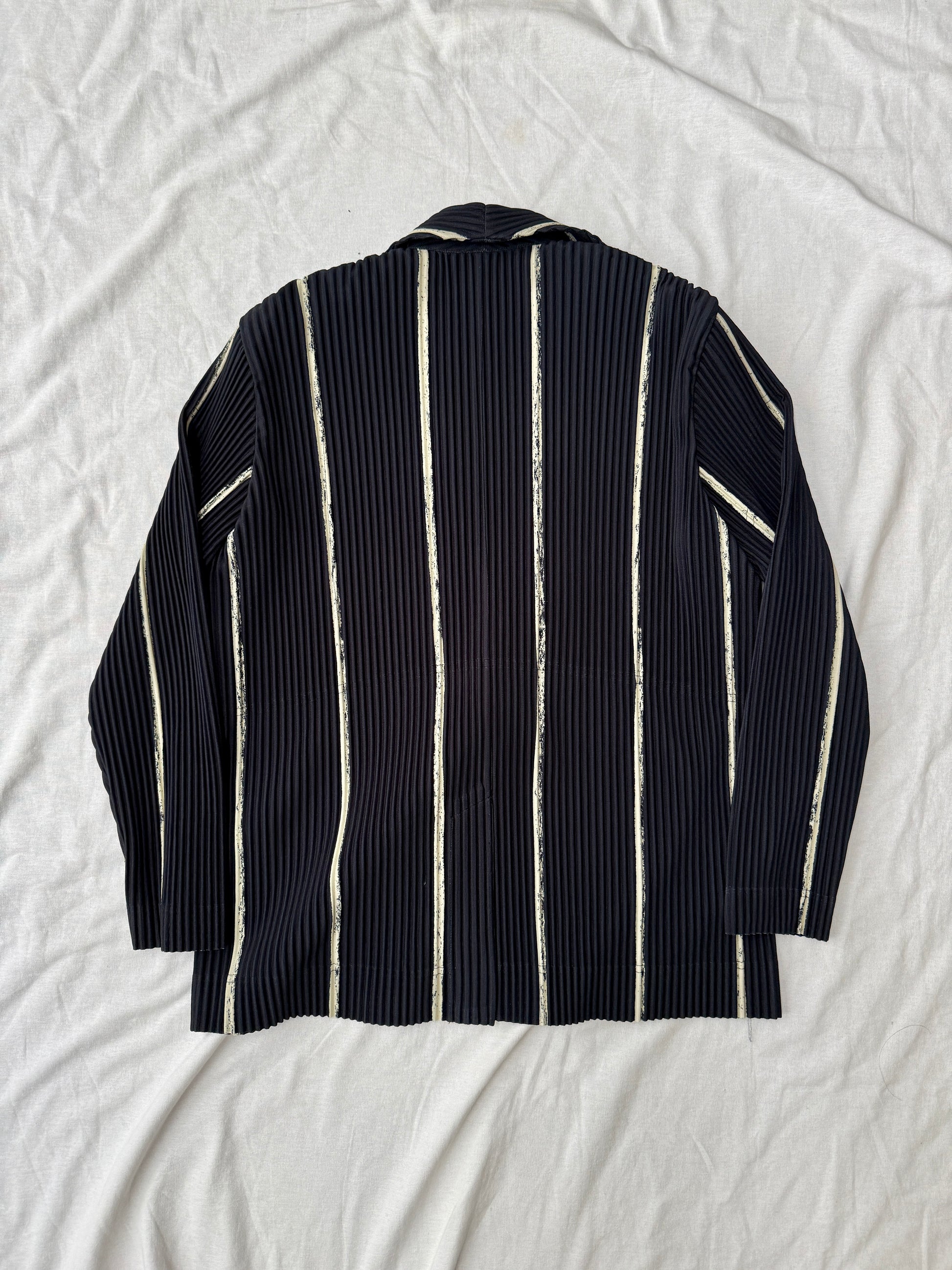 Issey Miyake Homme Plisse Pleated Single Breasted Jacket - Chalkstripe