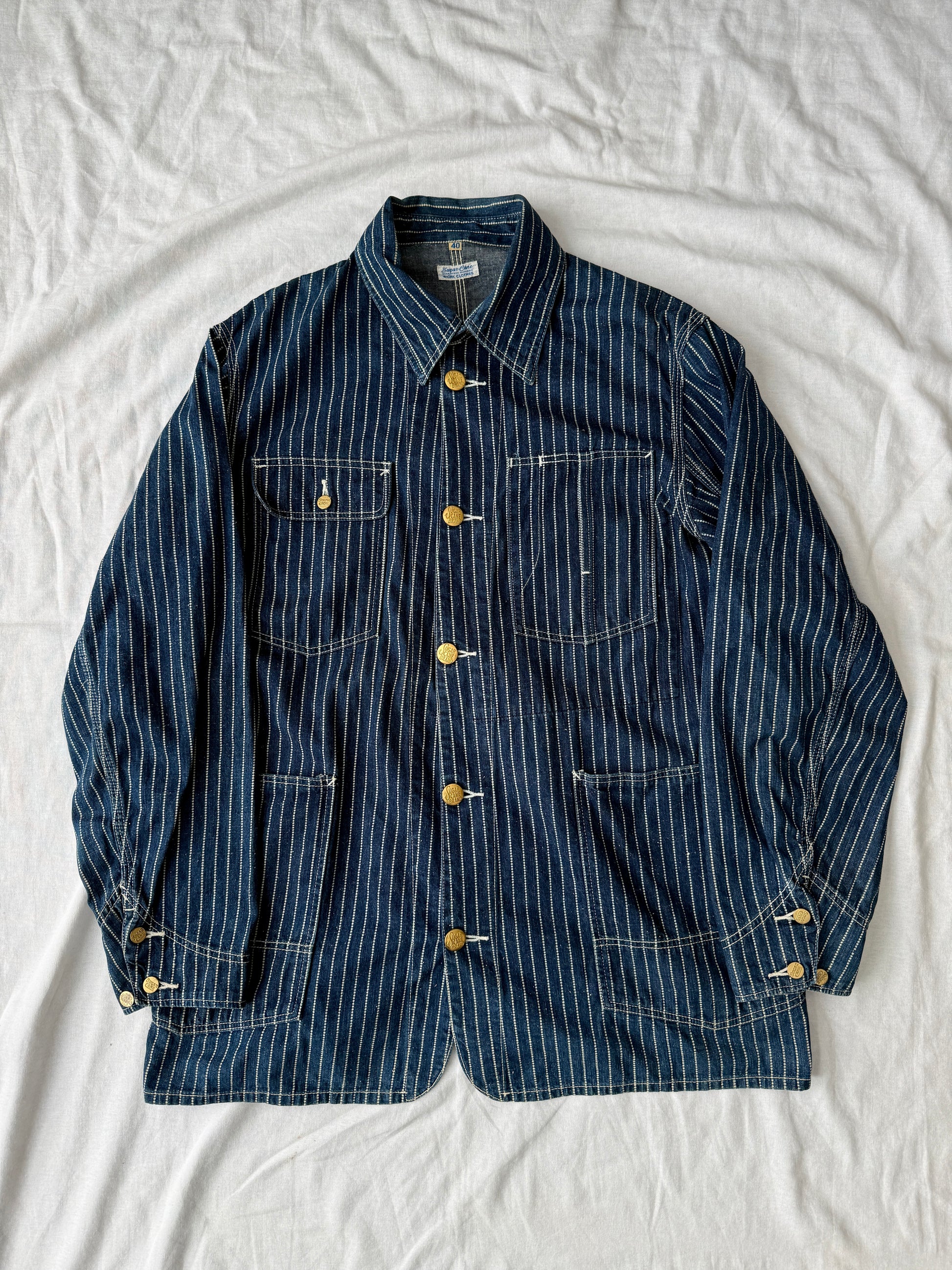 Sugarcane Pinstriped Denim Chore Coat