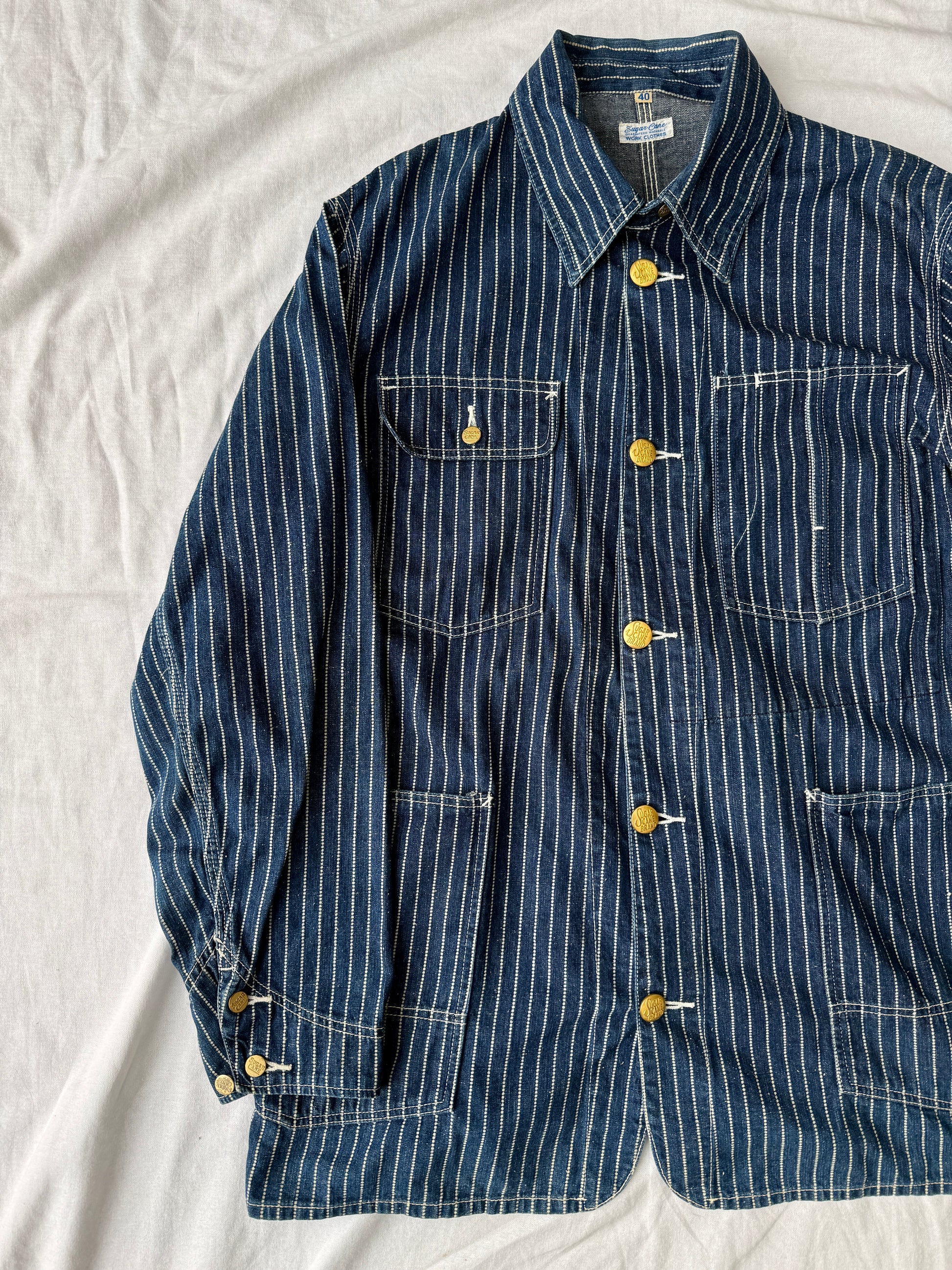 Sugarcane Pinstriped Denim Chore Coat