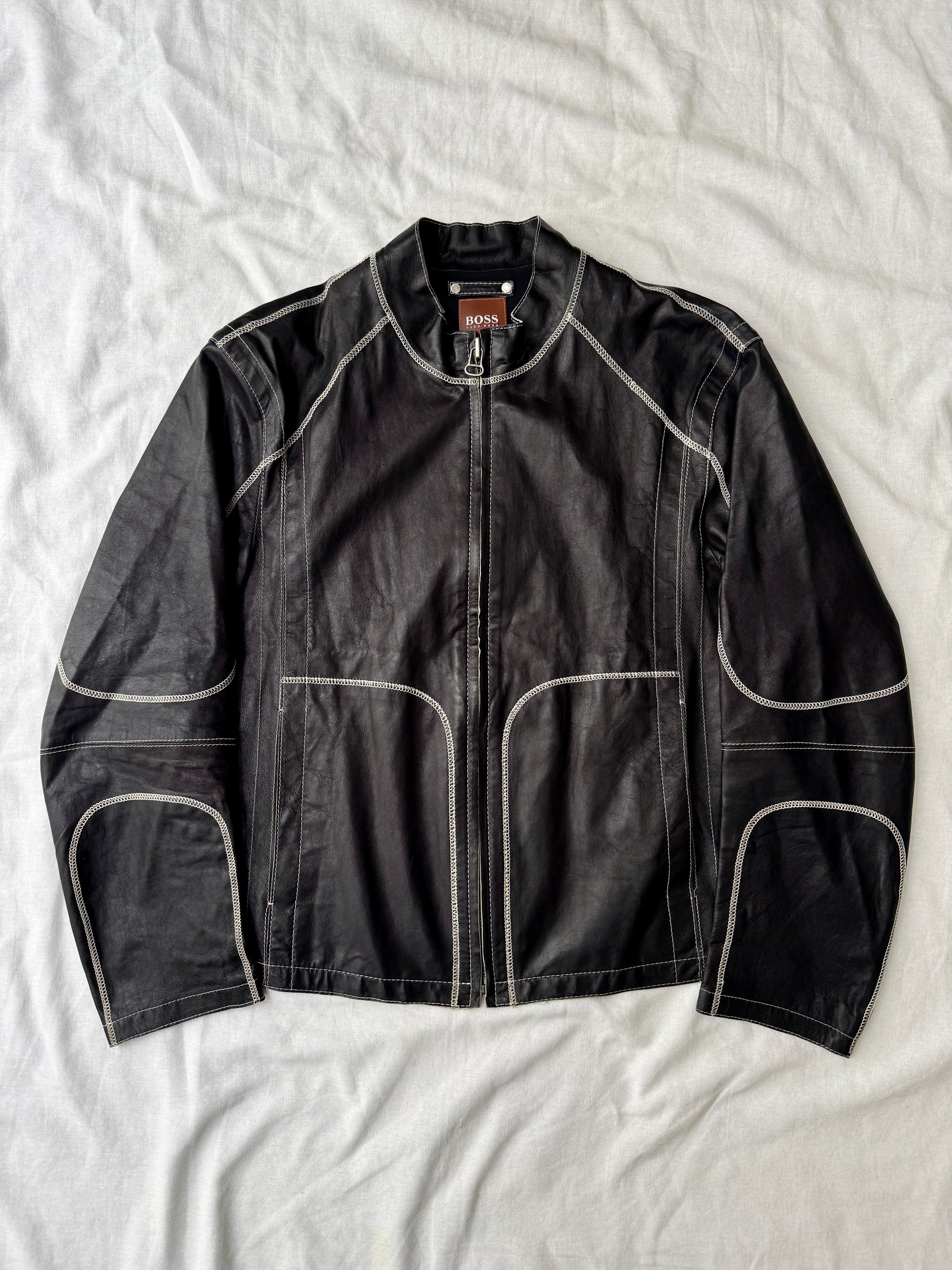 Hugo Boss Contrast Stitch Leather Jacket