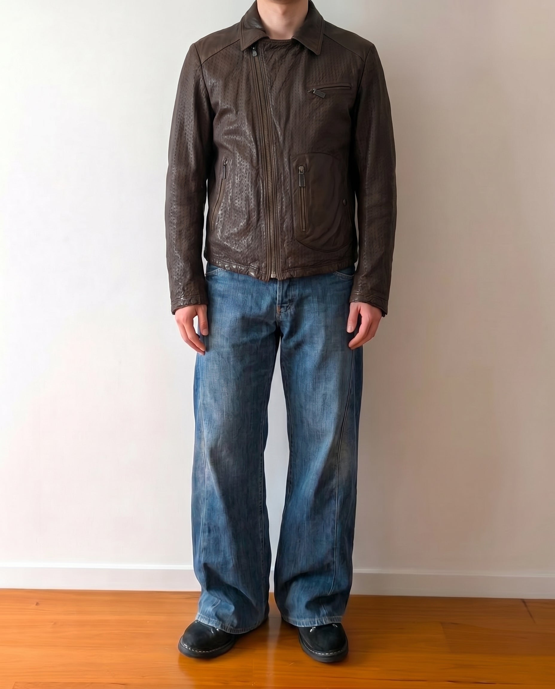 Emporio Armani Sashiko Leather Moto Jacket