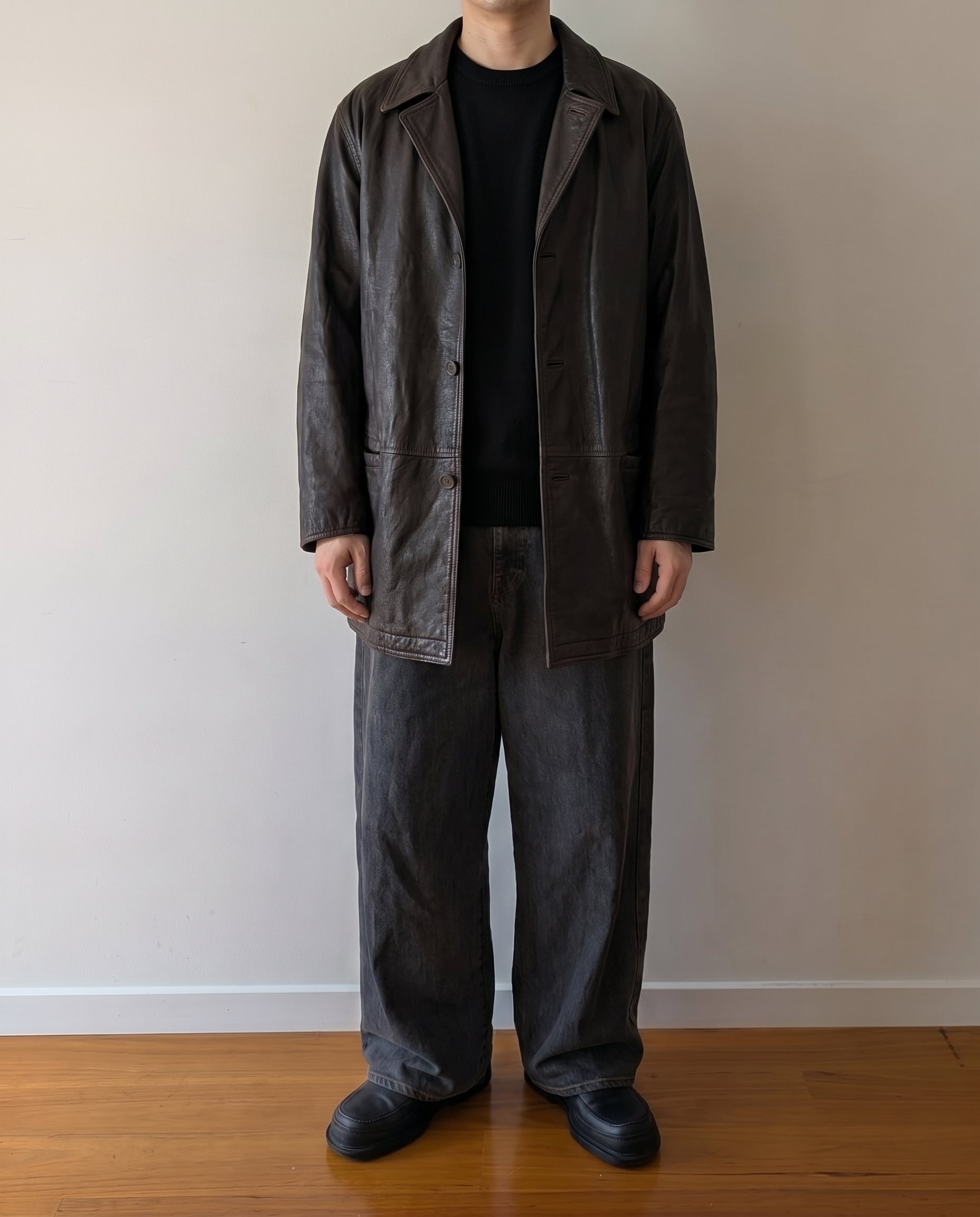 Armani Jeans Grained Leather Coat 1990's