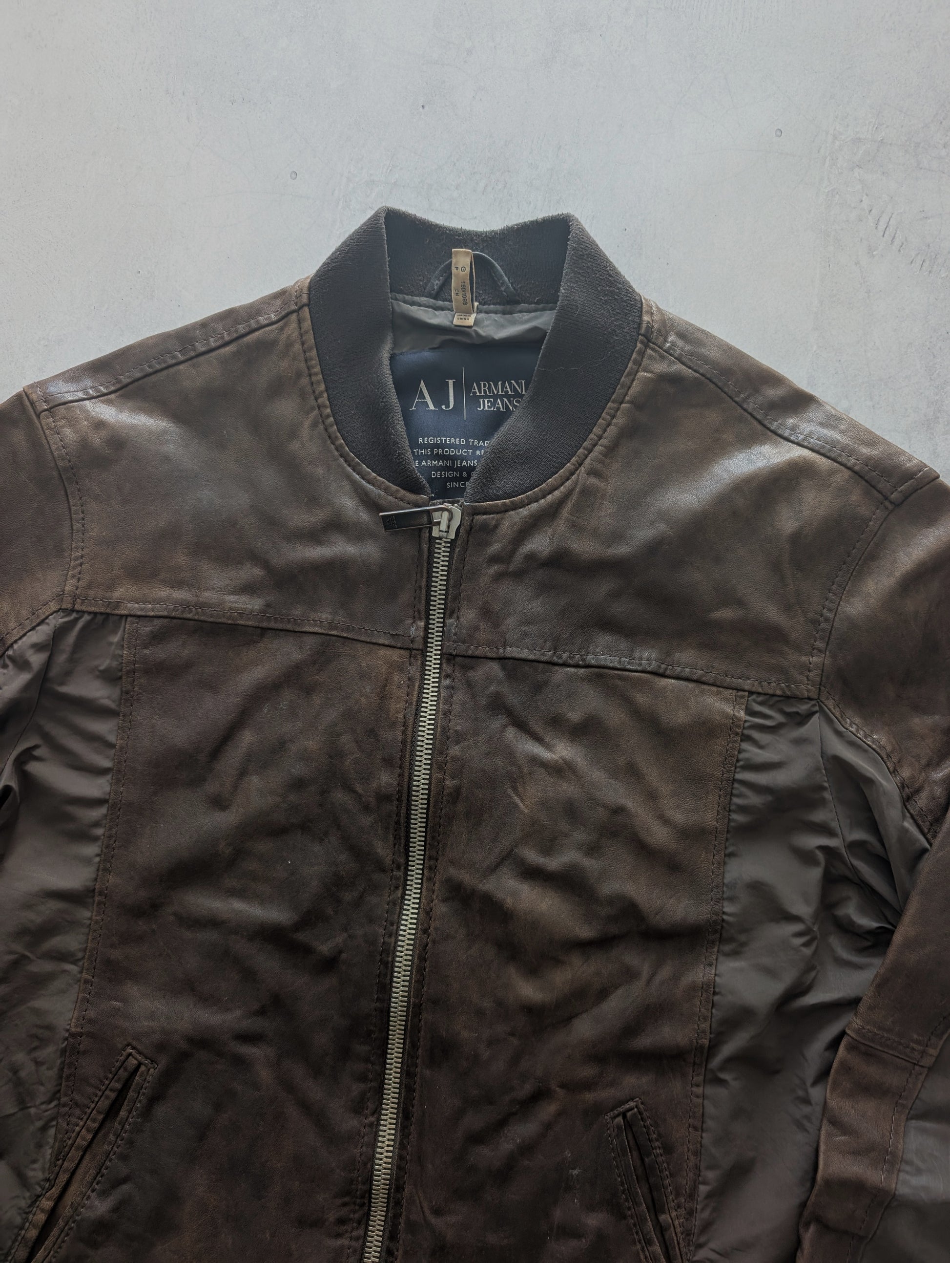 Armani Jeans Brown Lambskin Patchwork Bomber Jacket