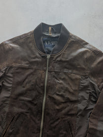 Armani Jeans Brown Lambskin Patchwork Bomber Jacket