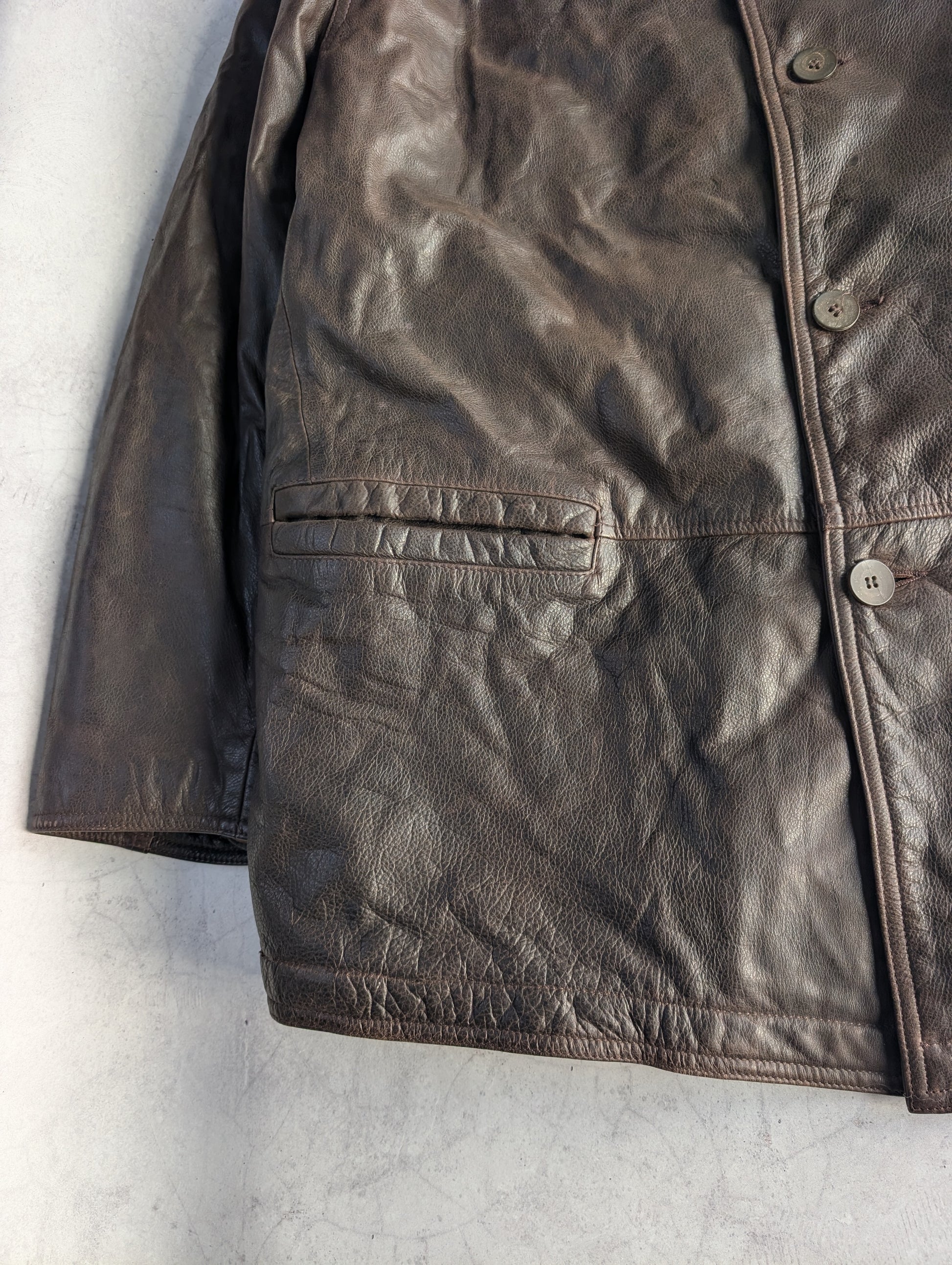 Armani Jeans Grained Leather Coat 1990's