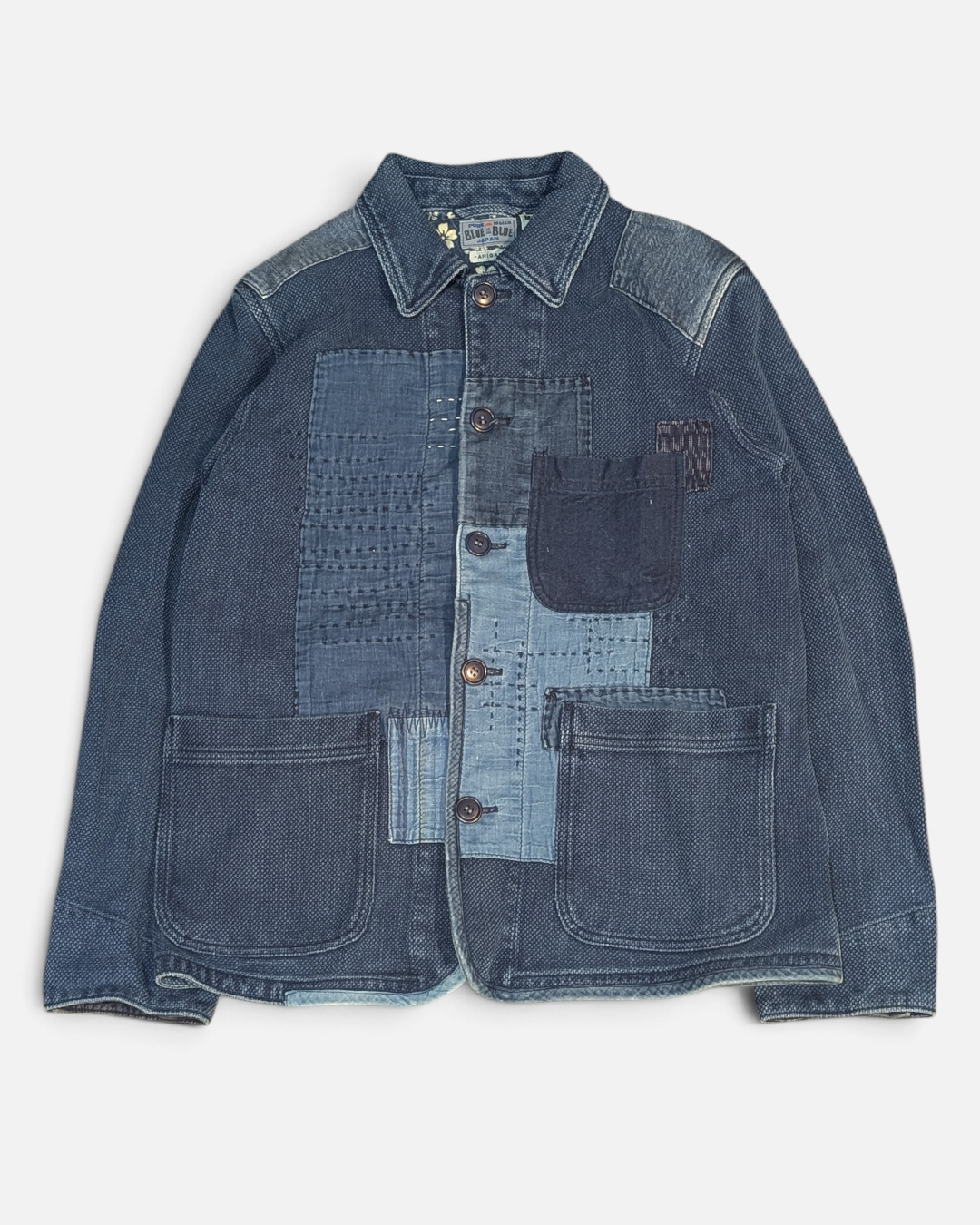 Blue Blue Japan Pure Indigo Sashiko Boro Patchwork Chore Jacket