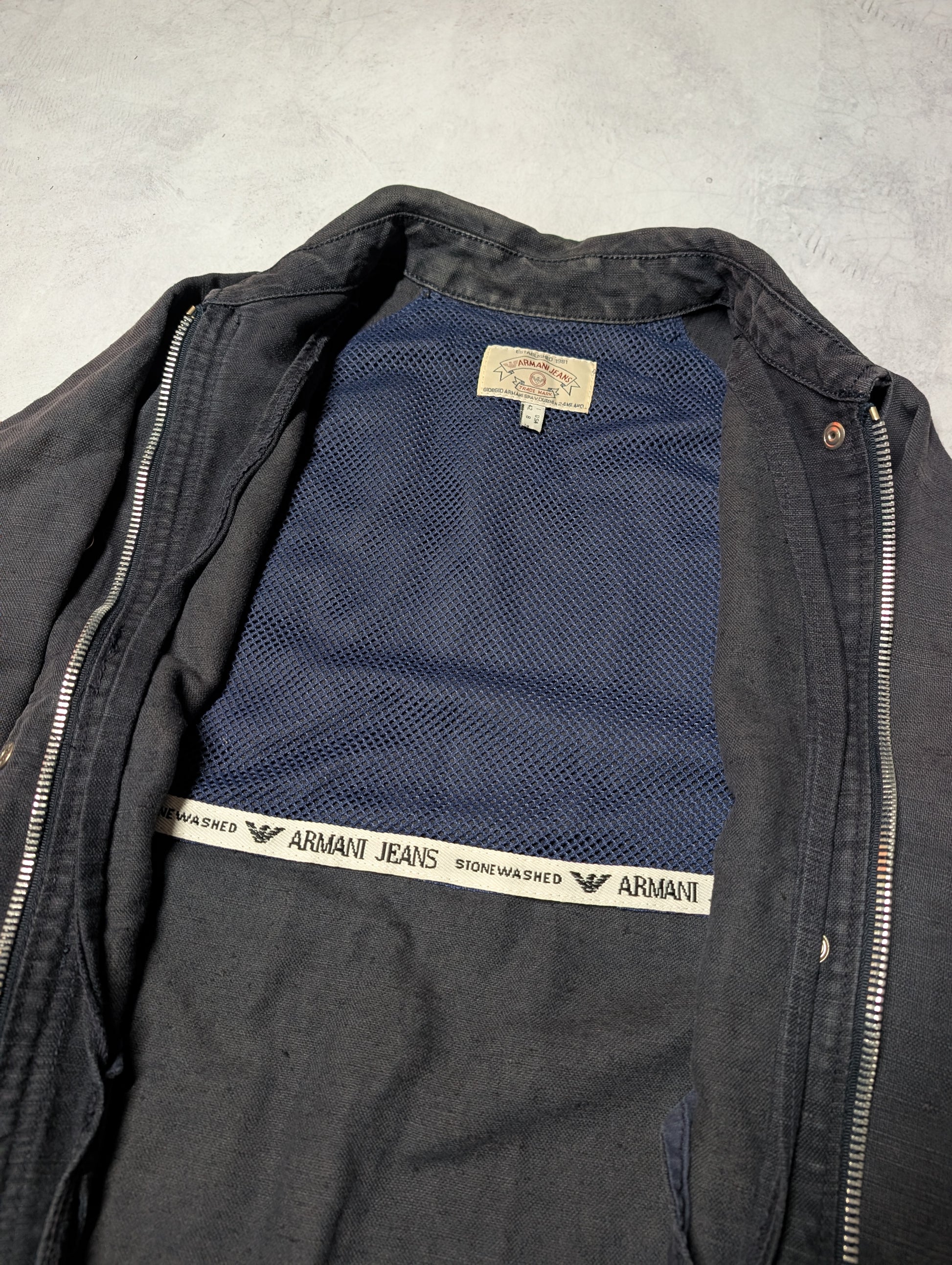 90's Armani Jeans Stone Washed Linen Blouson Jacket