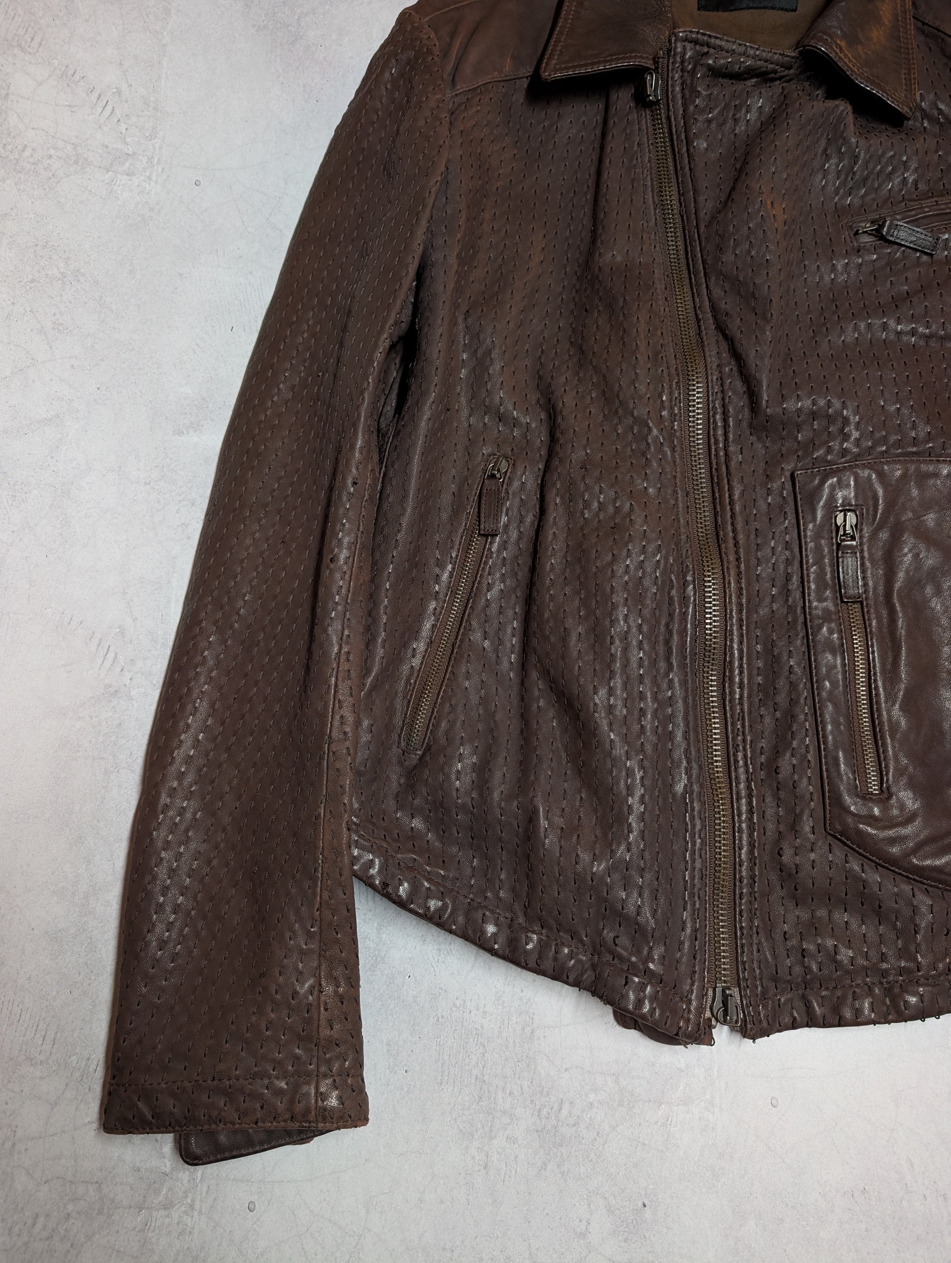Emporio Armani Sashiko Leather Moto Jacket