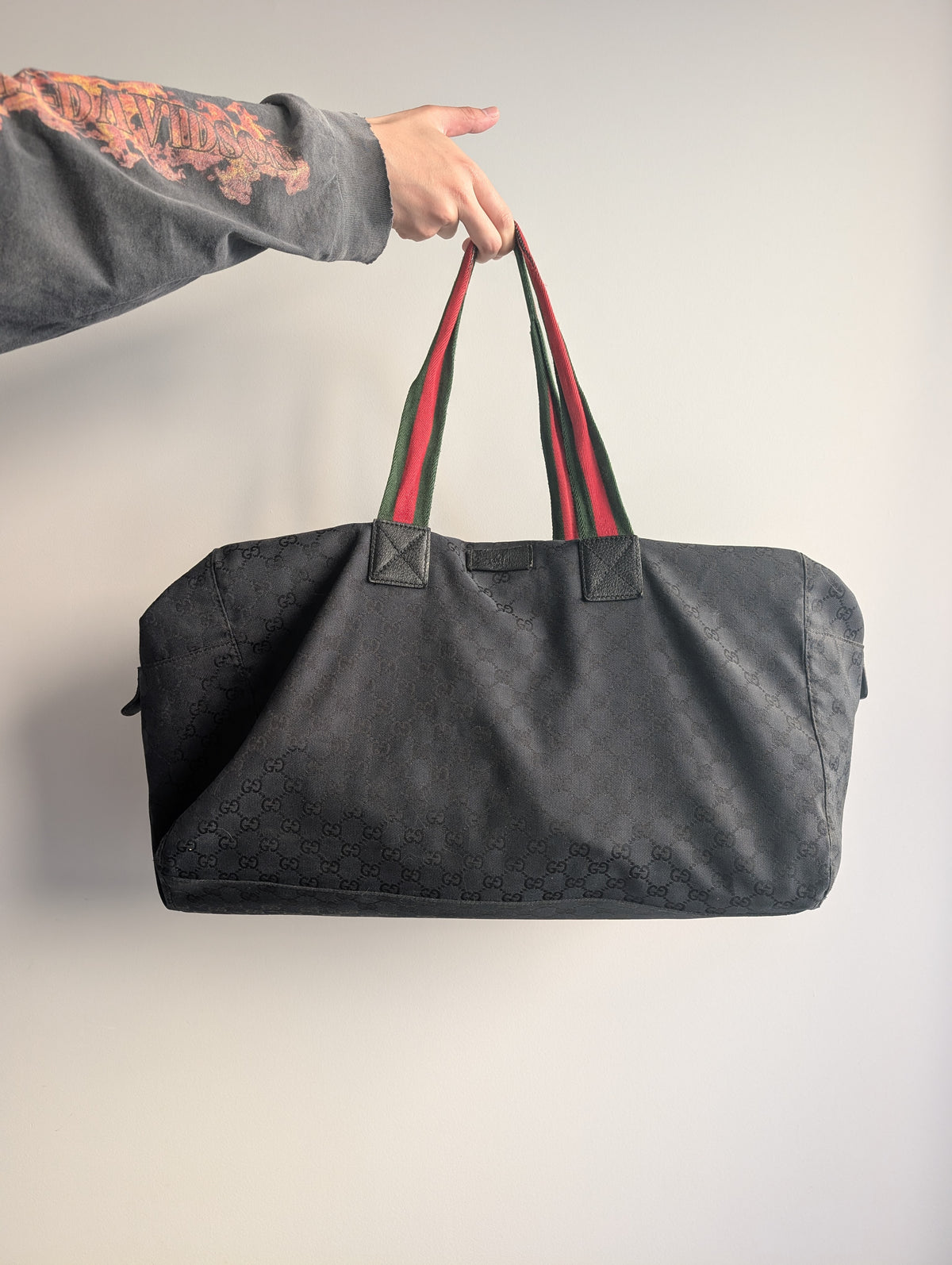 Gucci by Tom Ford Late 90s Dark Navy GG Monogram Web Stripe Duffle Bag