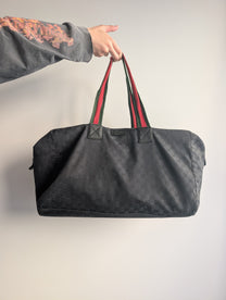 Gucci by Tom Ford Late 90s Dark Navy GG Monogram Web Stripe Duffle Bag