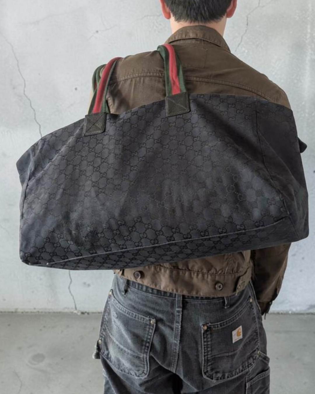 Gucci by Tom Ford Late 90s Dark Navy GG Monogram Web Stripe Duffle Bag