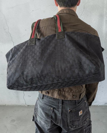 Gucci by Tom Ford Late 90s Dark Navy GG Monogram Web Stripe Duffle Bag