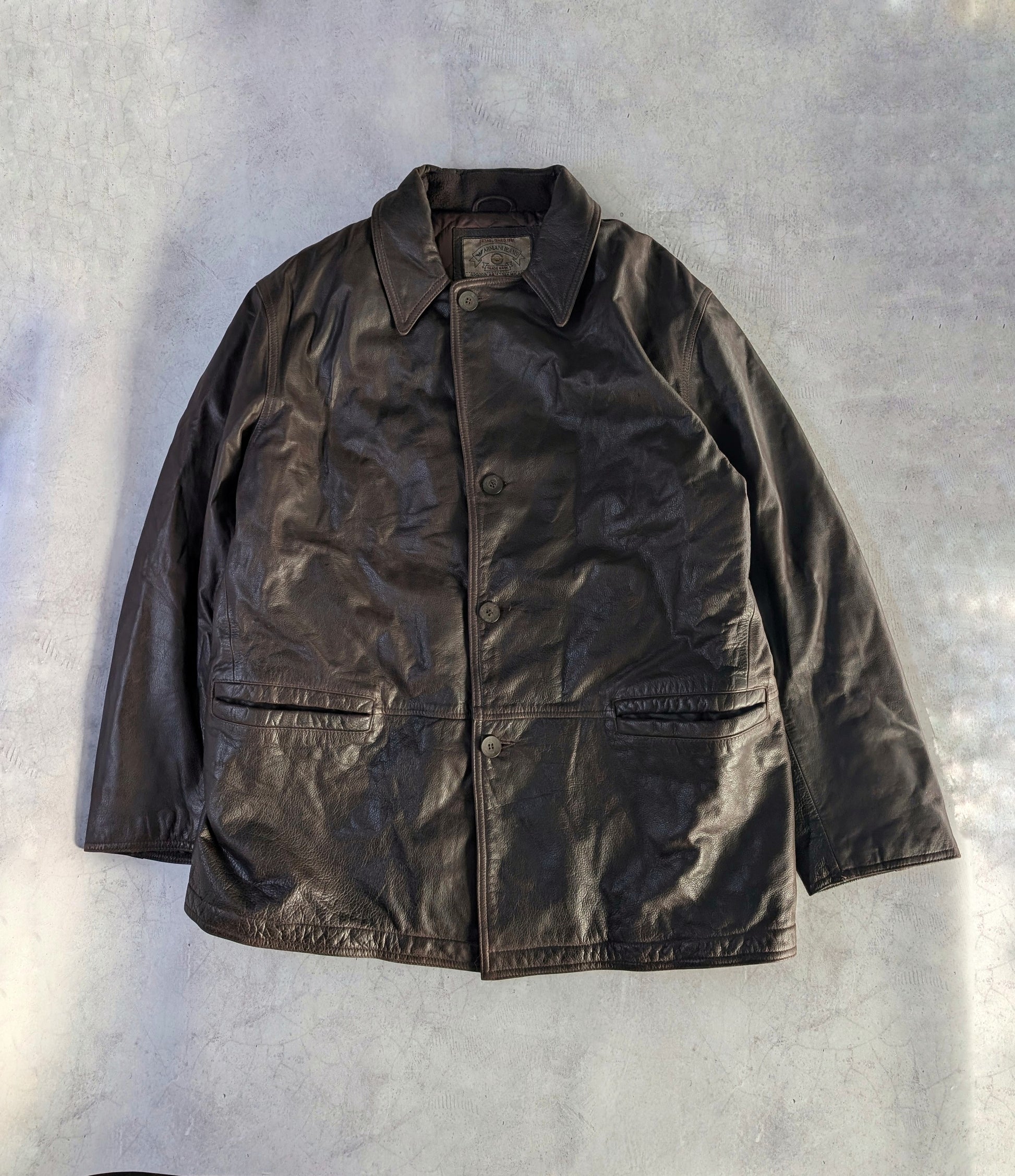 Armani Jeans Grained Leather Coat 1990's