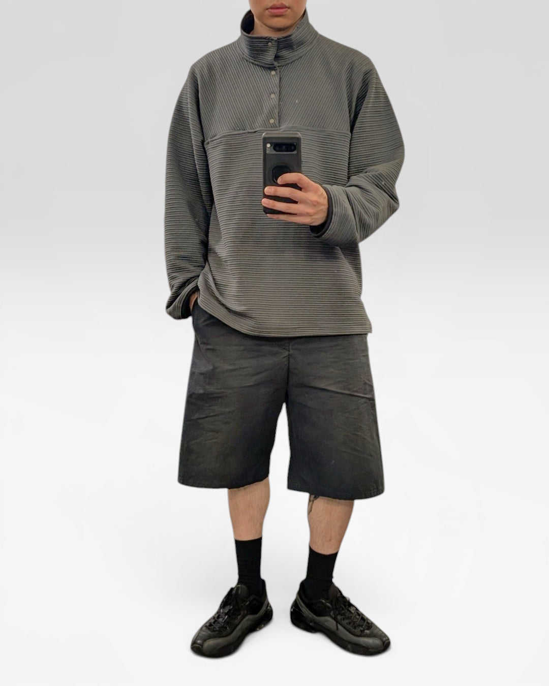 Meanswhile Ribbed High-Neck Snap Pullover
