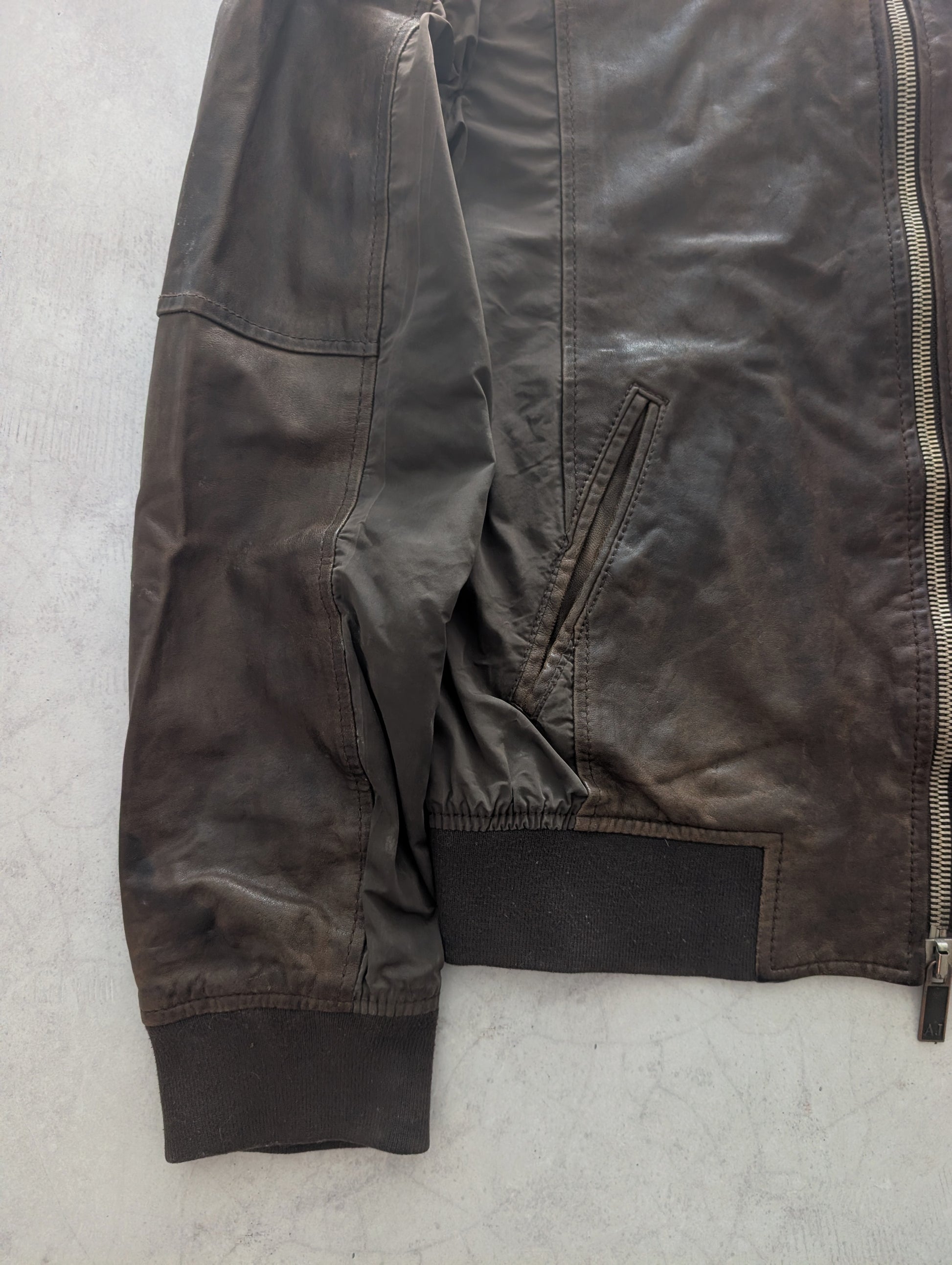 Armani Jeans Brown Lambskin Patchwork Bomber Jacket