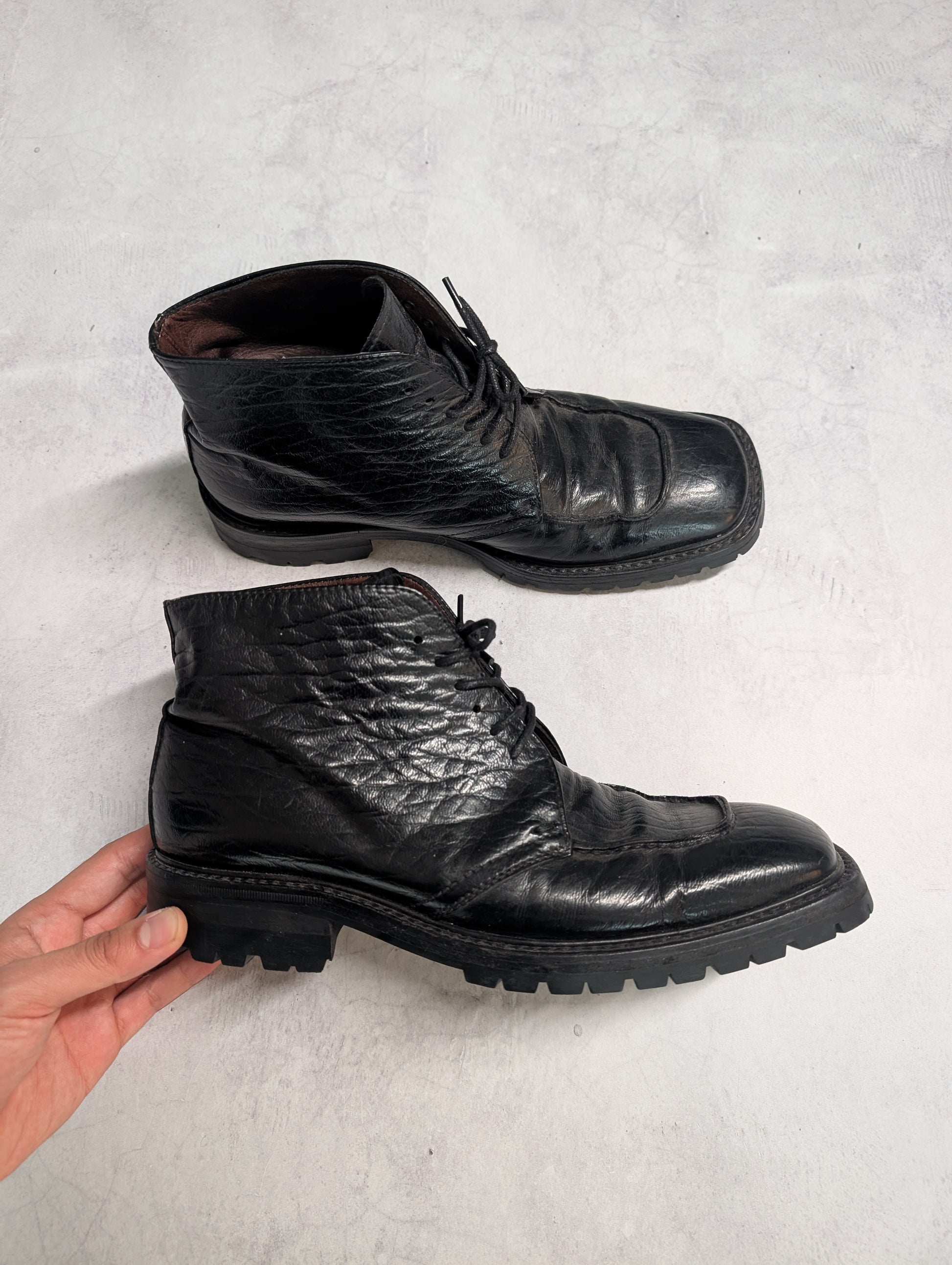 Prada Vintage Textured Leather Square-Toe Vibram Chukka Boots