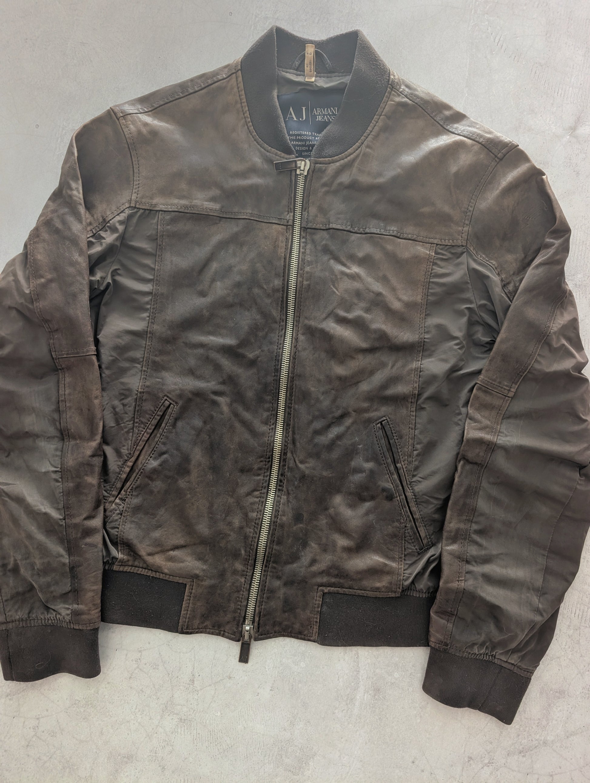 Armani Jeans Brown Lambskin Patchwork Bomber Jacket