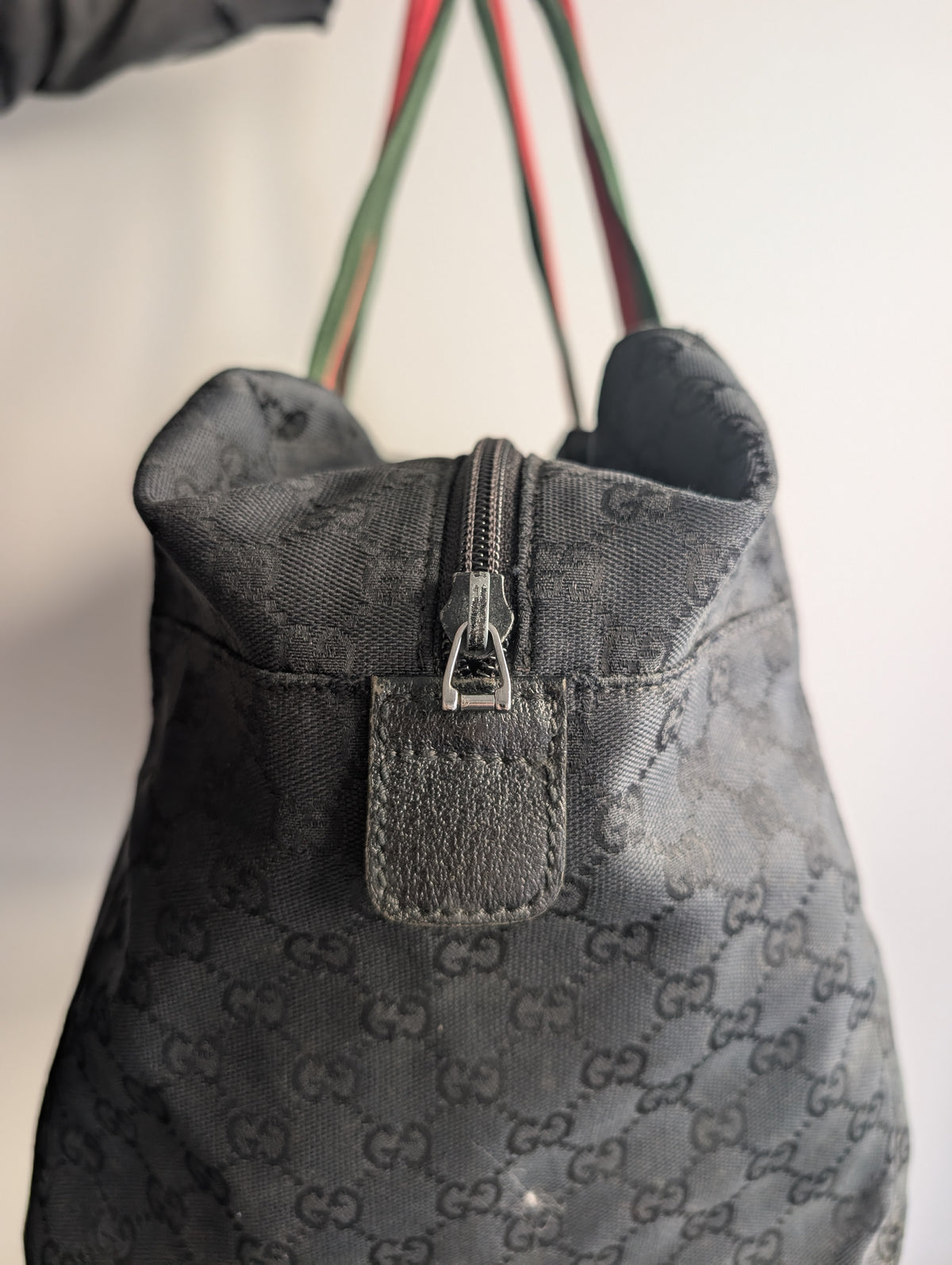 Gucci by Tom Ford Late 90s Dark Navy GG Monogram Web Stripe Duffle Bag