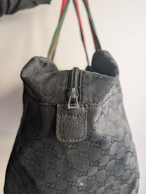 Gucci by Tom Ford Late 90s Dark Navy GG Monogram Web Stripe Duffle Bag