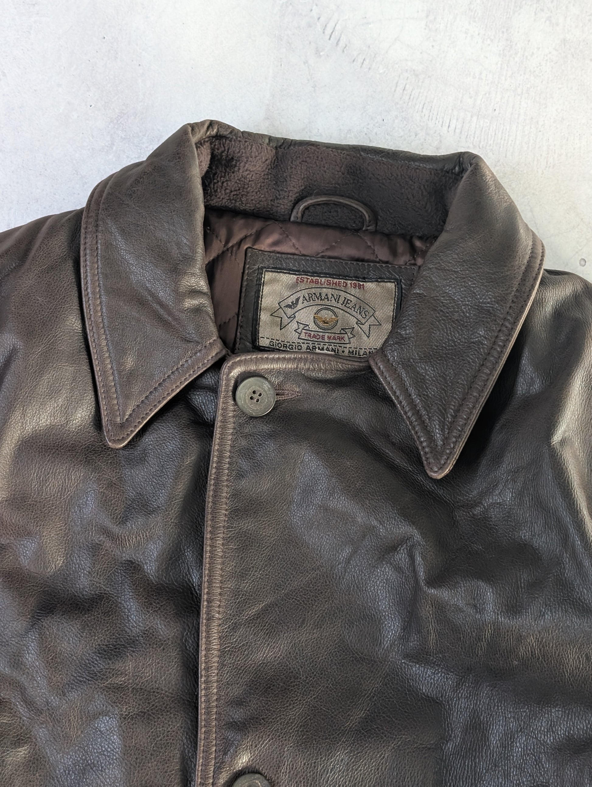 Armani Jeans Grained Leather Coat 1990's