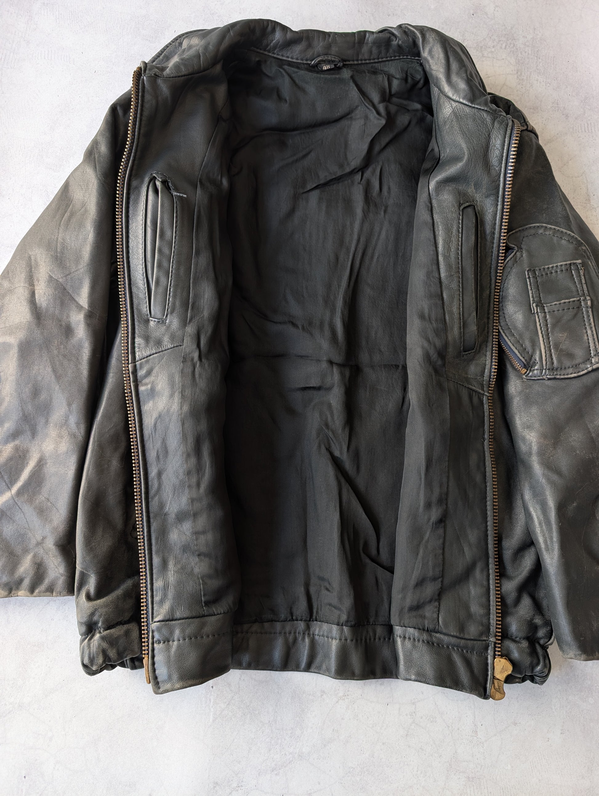 Vintage 1980s French Air Force Leather Pilot Jacket