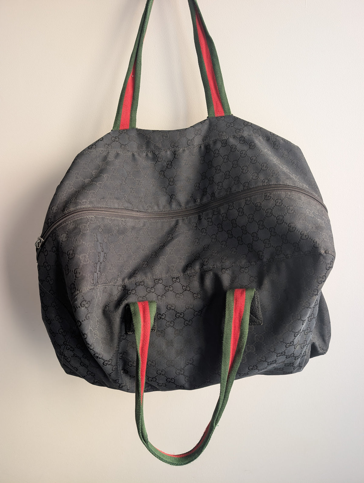 Gucci by Tom Ford Late 90s Dark Navy GG Monogram Web Stripe Duffle Bag