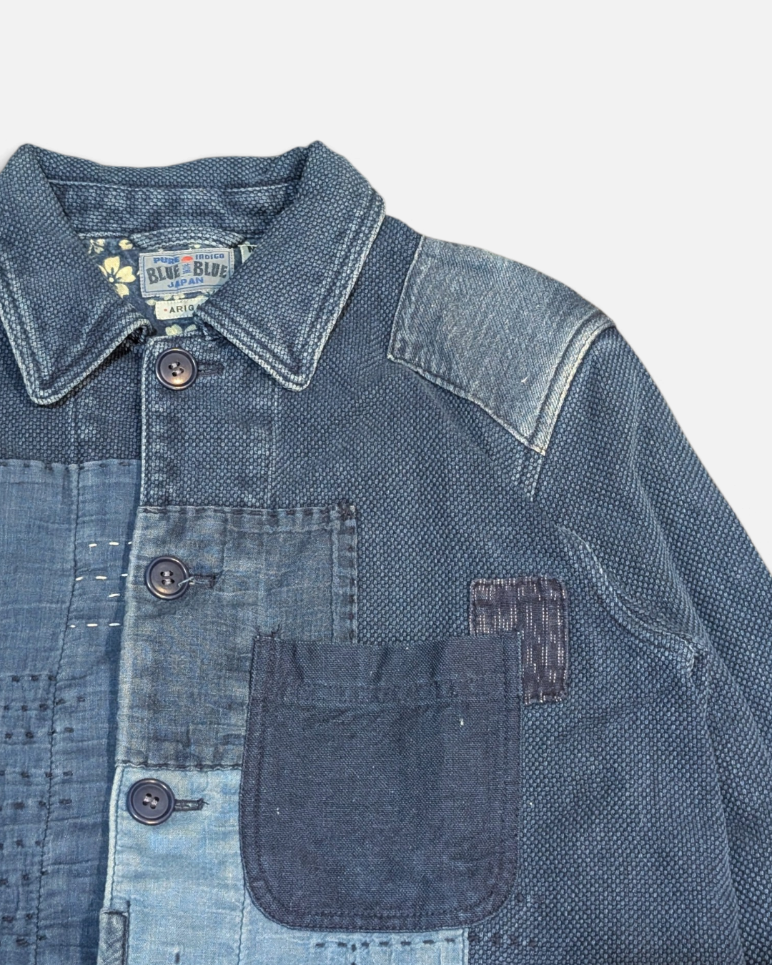 Blue Blue Japan Pure Indigo Sashiko Boro Patchwork Chore Jacket