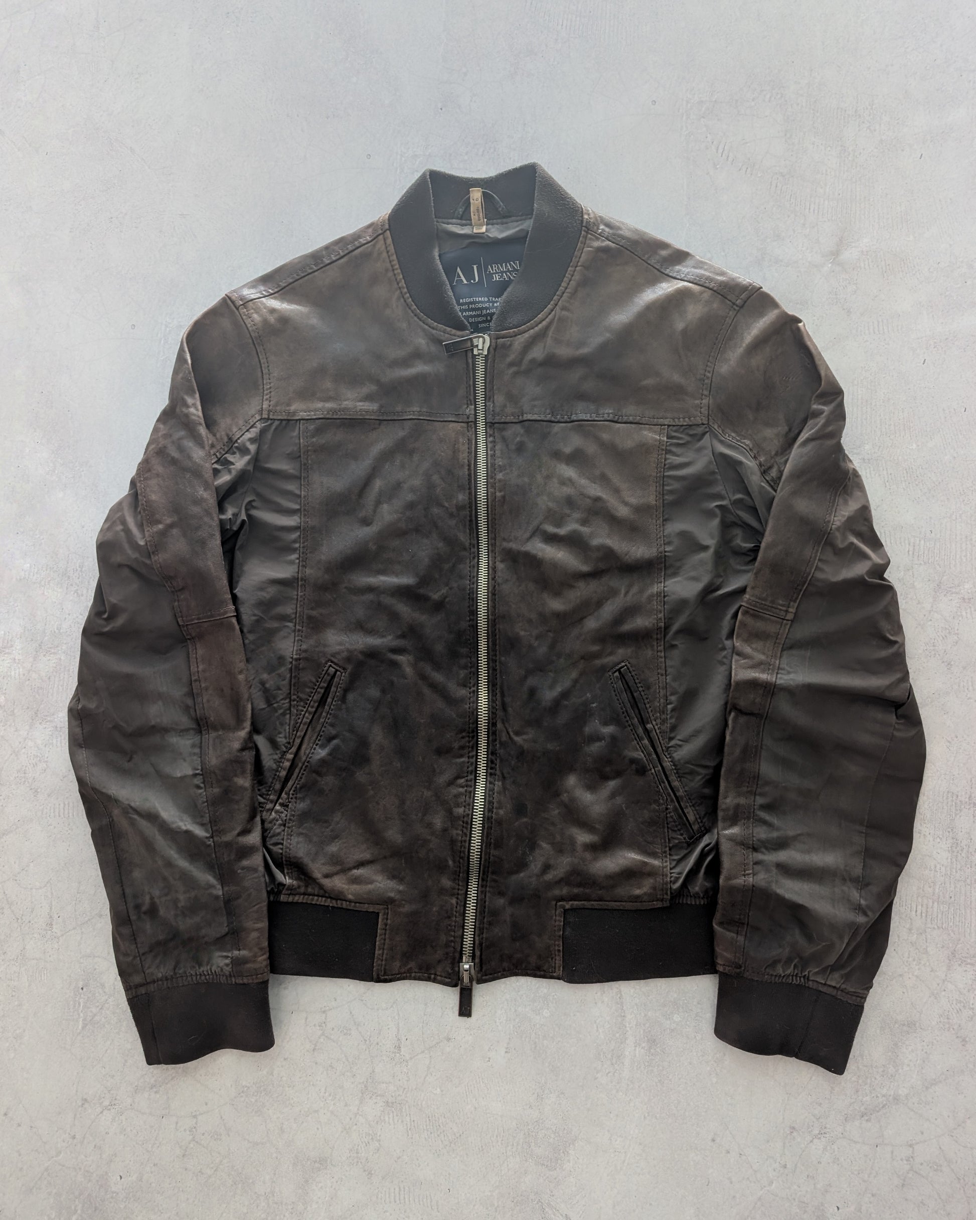 Armani Jeans Brown Lambskin Patchwork Bomber Jacket