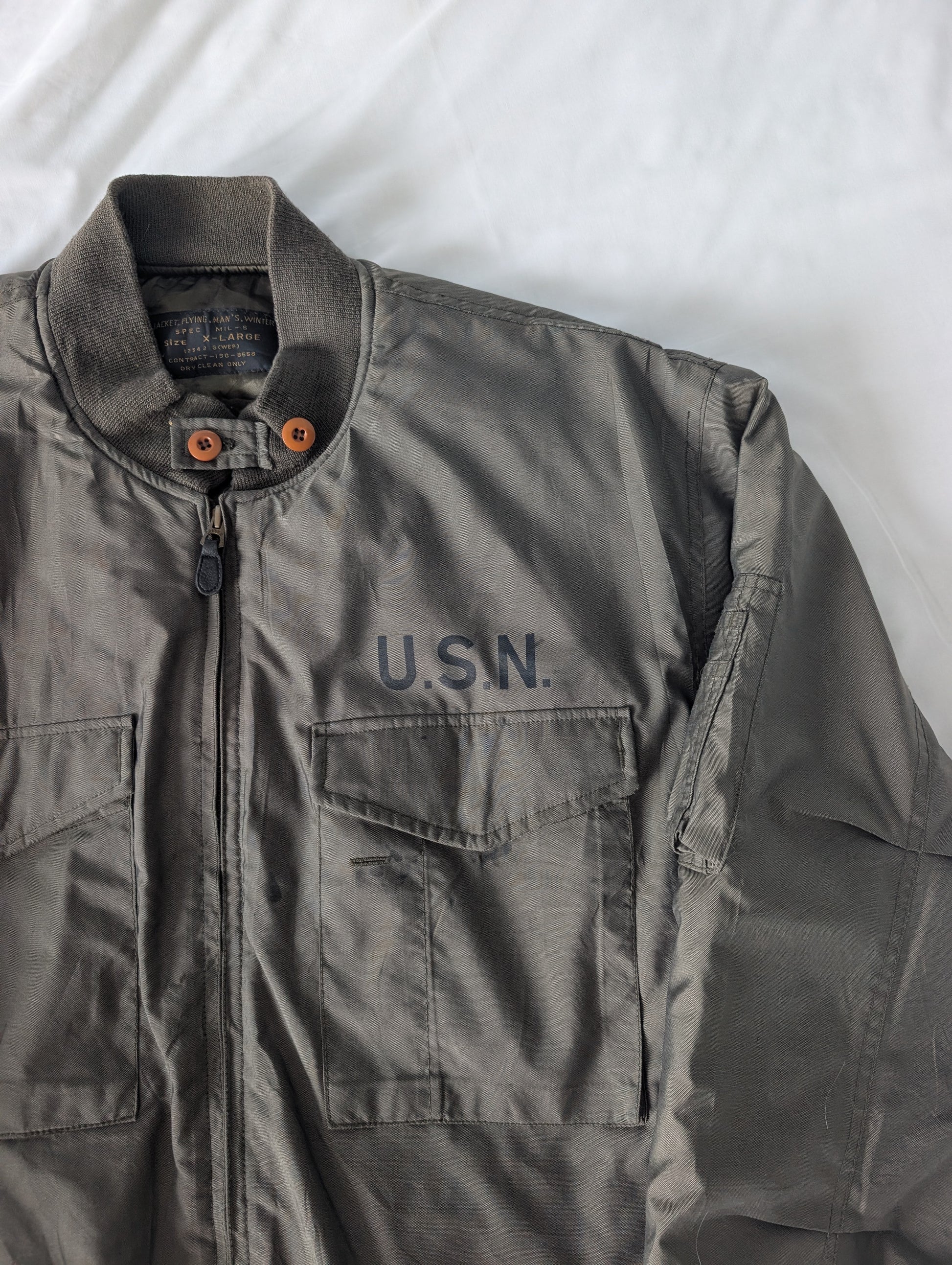 Vintage 90s USN WEP Padded Flight Jacket Olive XL