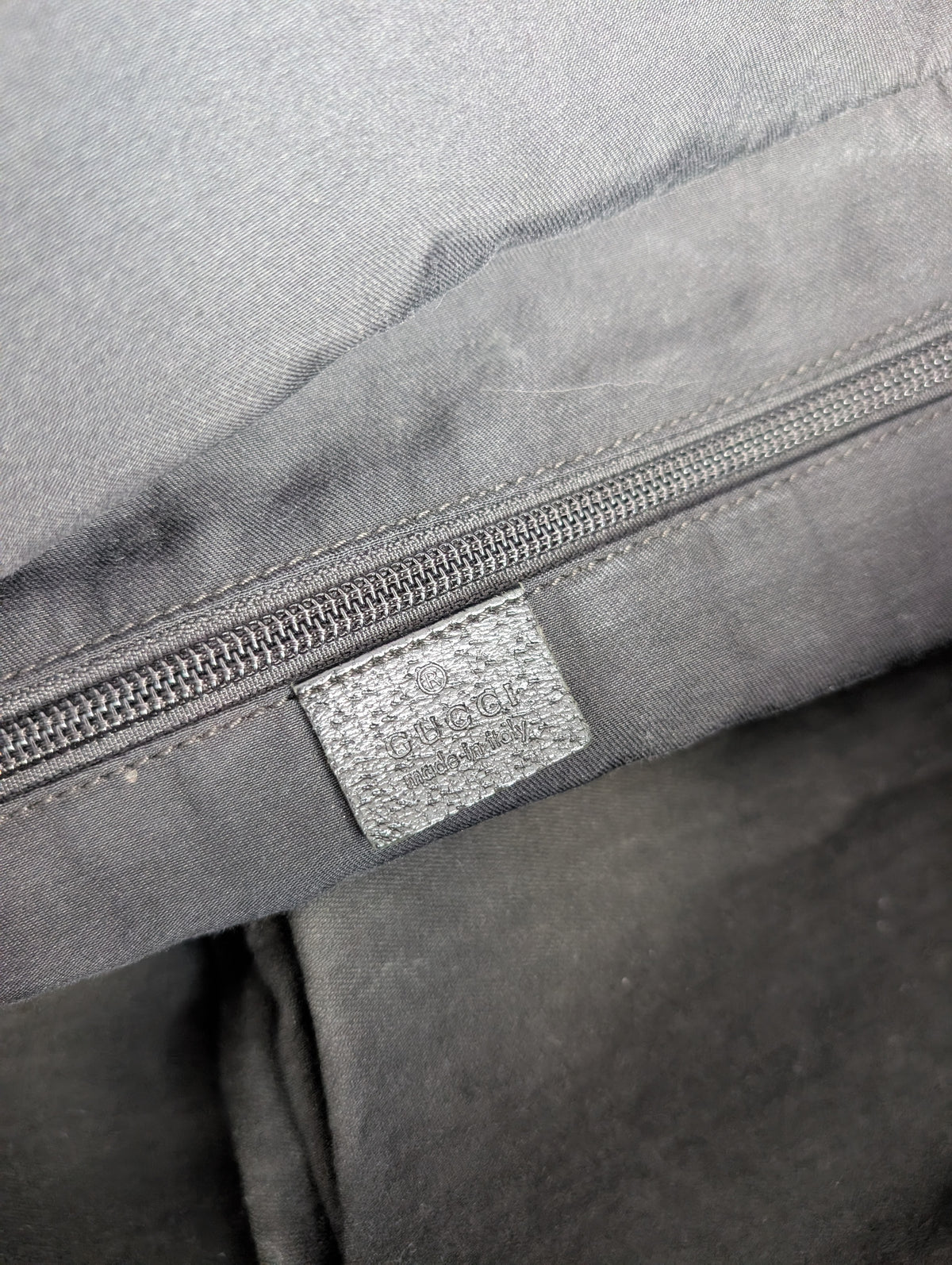 Gucci by Tom Ford Late 90s Dark Navy GG Monogram Web Stripe Duffle Bag
