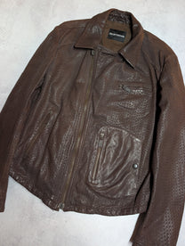 Emporio Armani Sashiko Leather Moto Jacket