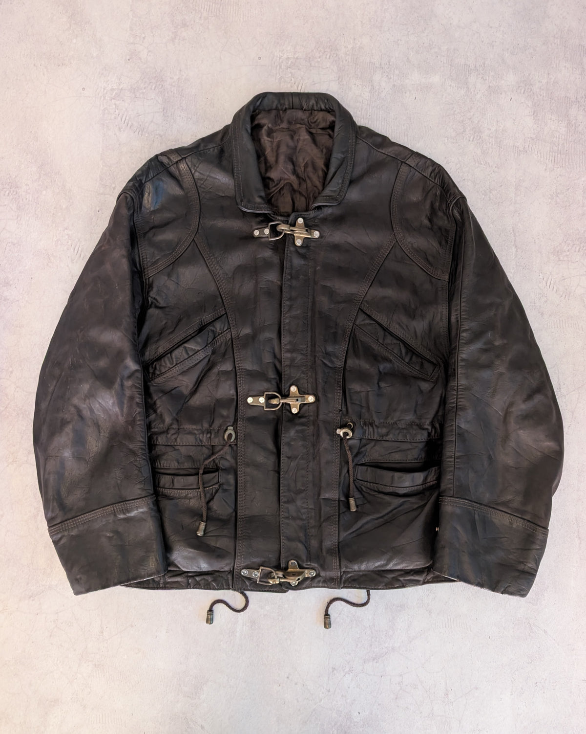 Vintage 1990s Heavyweight Fireman Clasp Leather Jacket