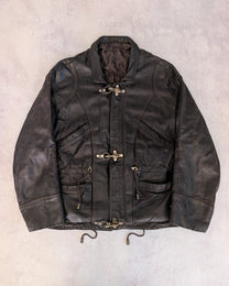 Vintage 1990s Heavyweight Fireman Clasp Leather Jacket