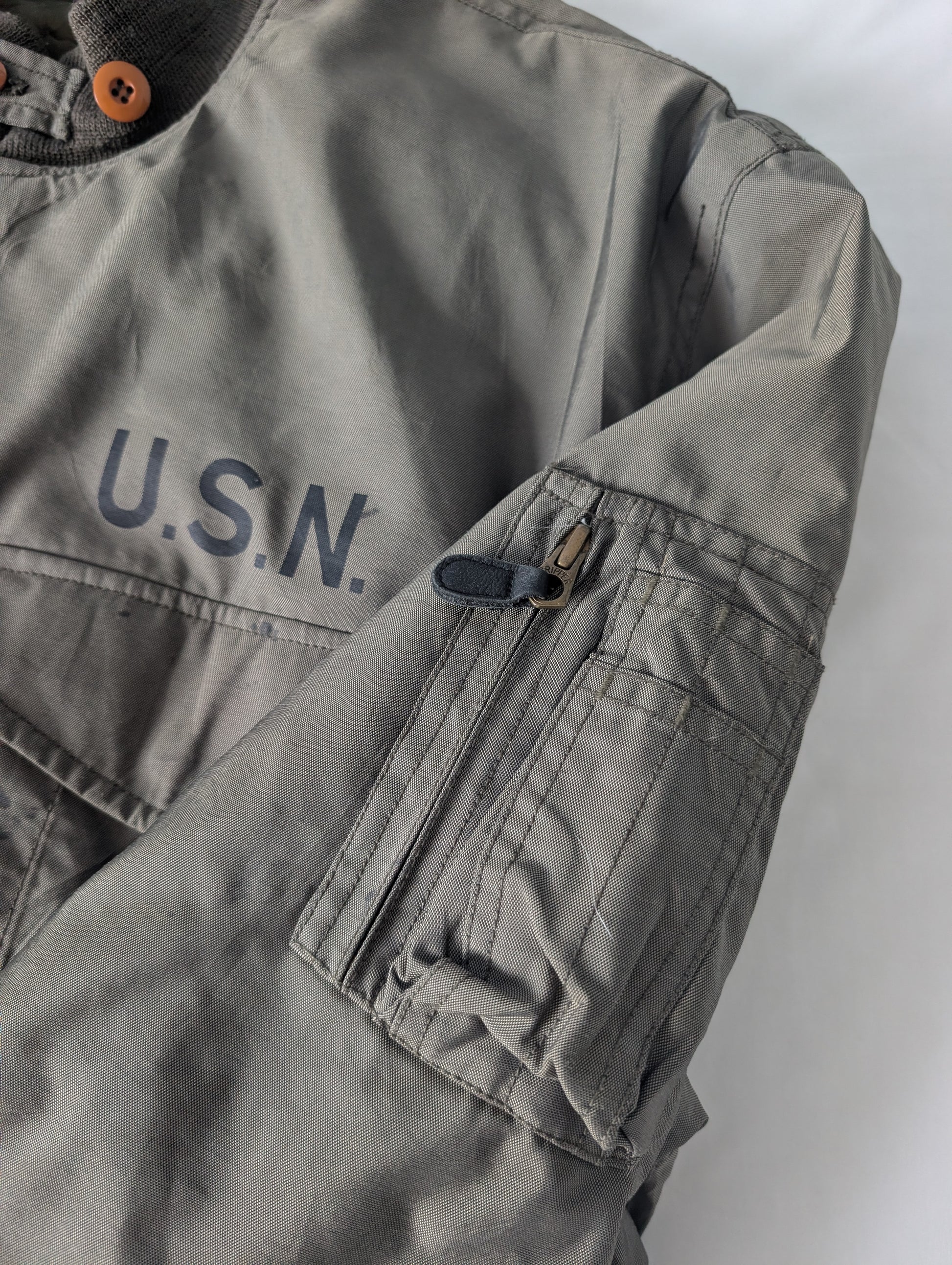 Vintage 90s USN WEP Padded Flight Jacket Olive XL