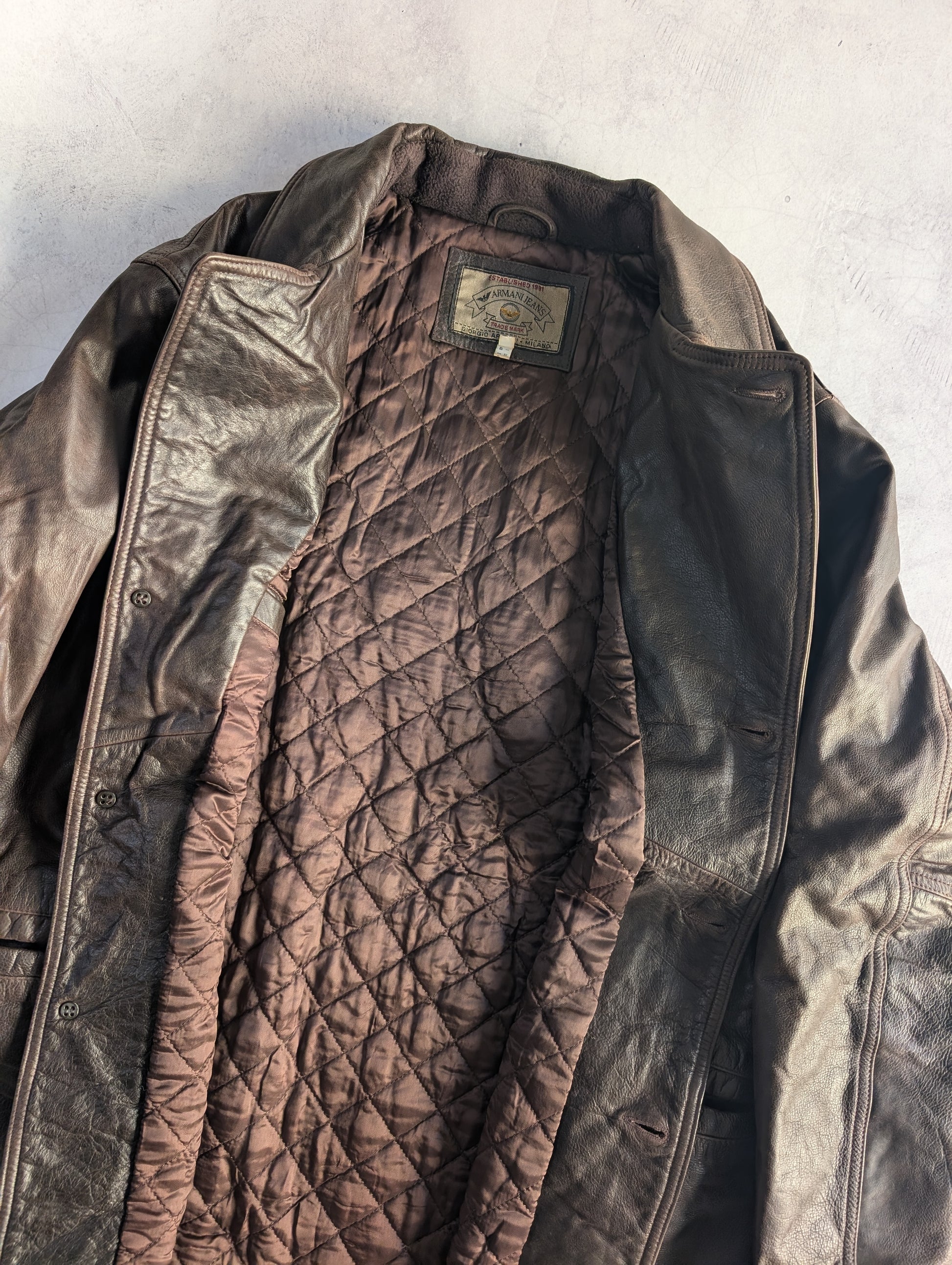 Armani Jeans Grained Leather Coat 1990's