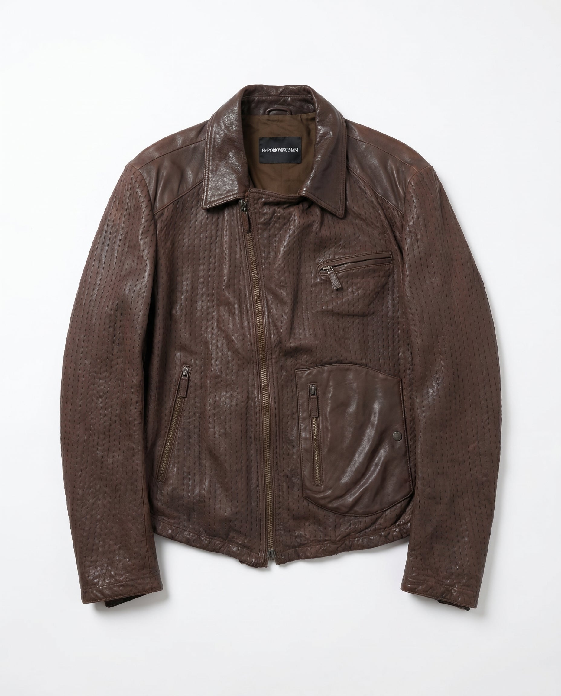 Emporio Armani Sashiko Leather Moto Jacket