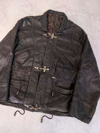 Vintage 1990s Heavyweight Fireman Clasp Leather Jacket