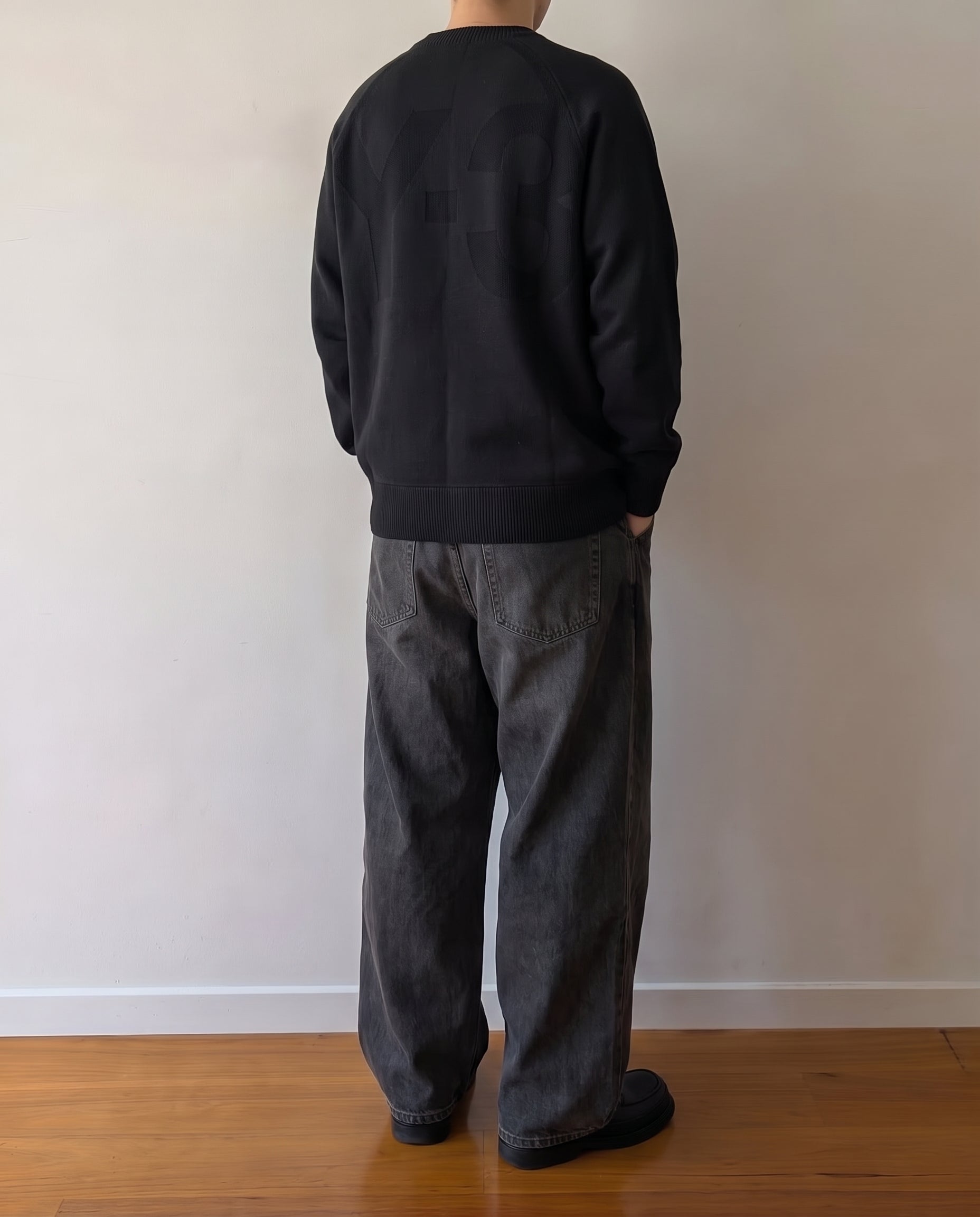 Adidas Y-3 Distressed Knit Wool Big Logo Sweater