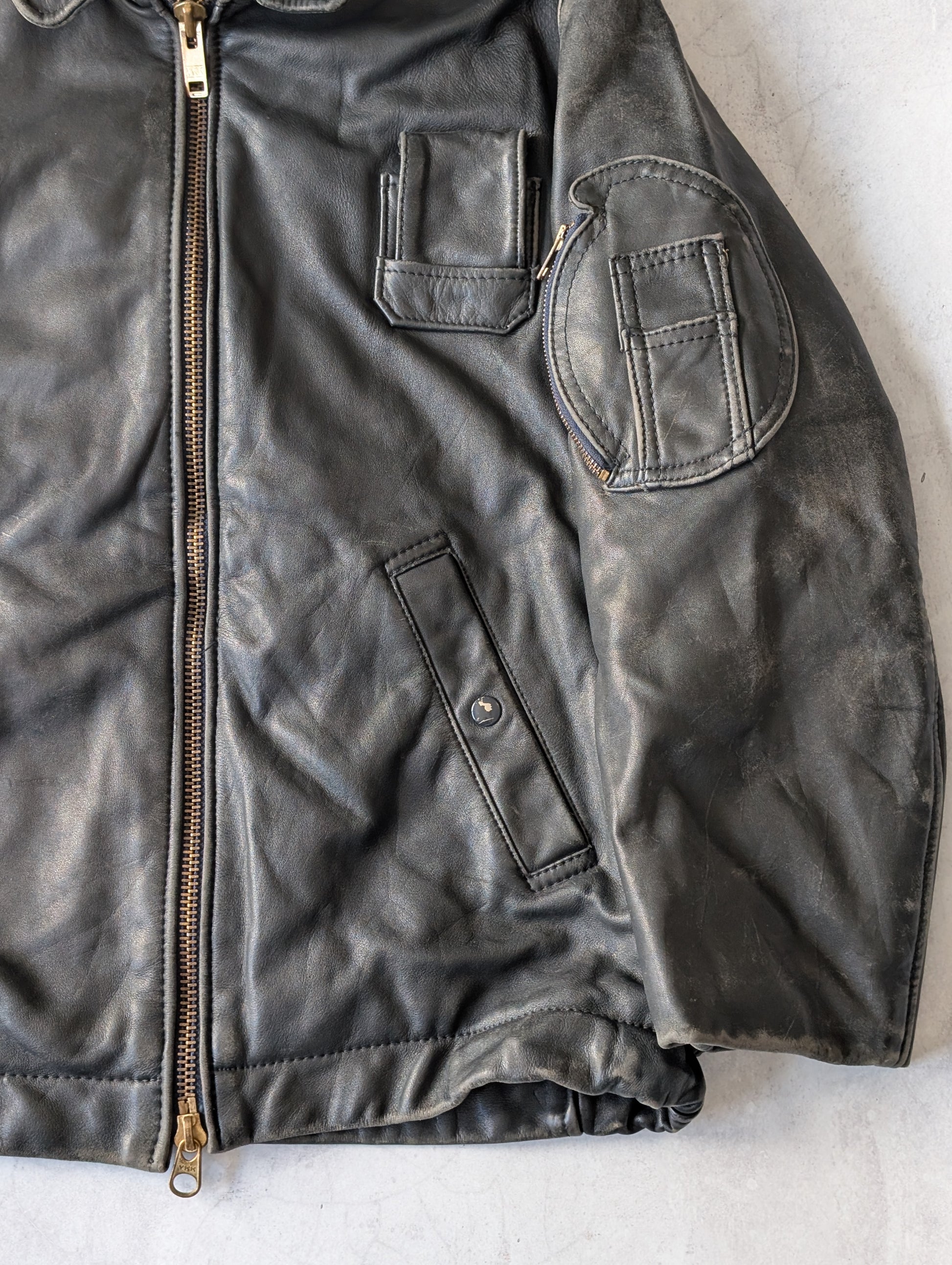 Vintage 1980s French Air Force Leather Pilot Jacket