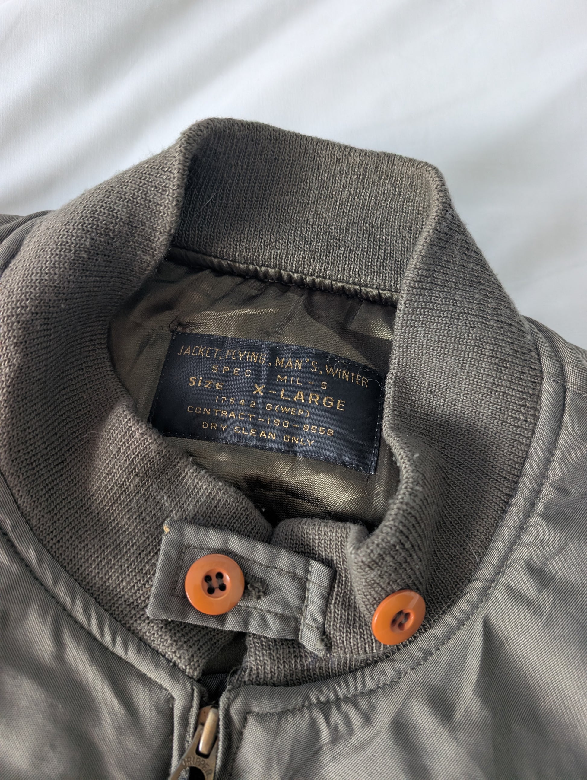 Vintage 90s USN WEP Padded Flight Jacket Olive XL