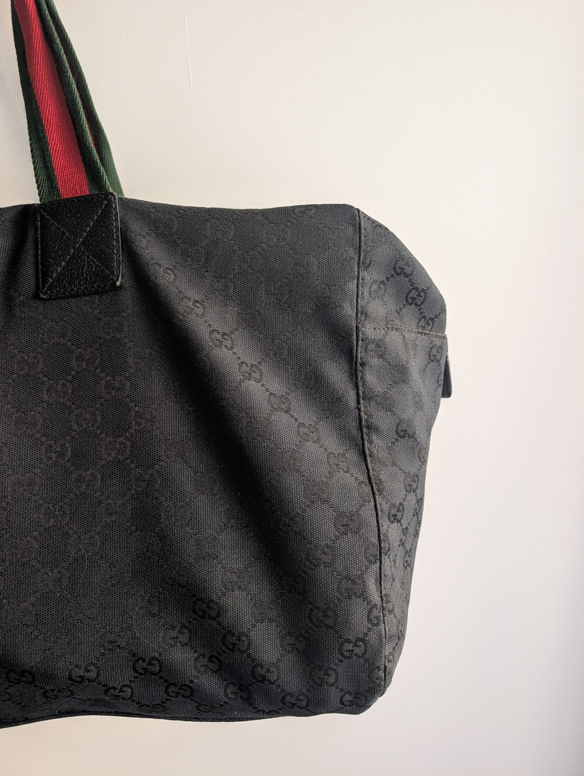 Gucci by Tom Ford Late 90s Dark Navy GG Monogram Web Stripe Duffle Bag