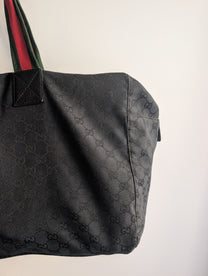 Gucci by Tom Ford Late 90s Dark Navy GG Monogram Web Stripe Duffle Bag