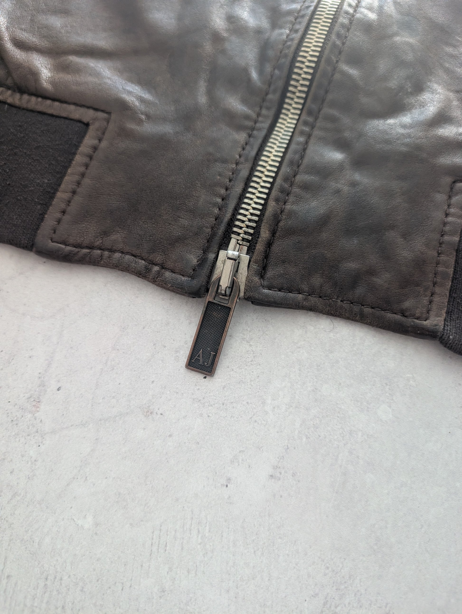 Armani Jeans Brown Lambskin Patchwork Bomber Jacket