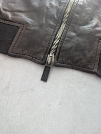 Armani Jeans Brown Lambskin Patchwork Bomber Jacket