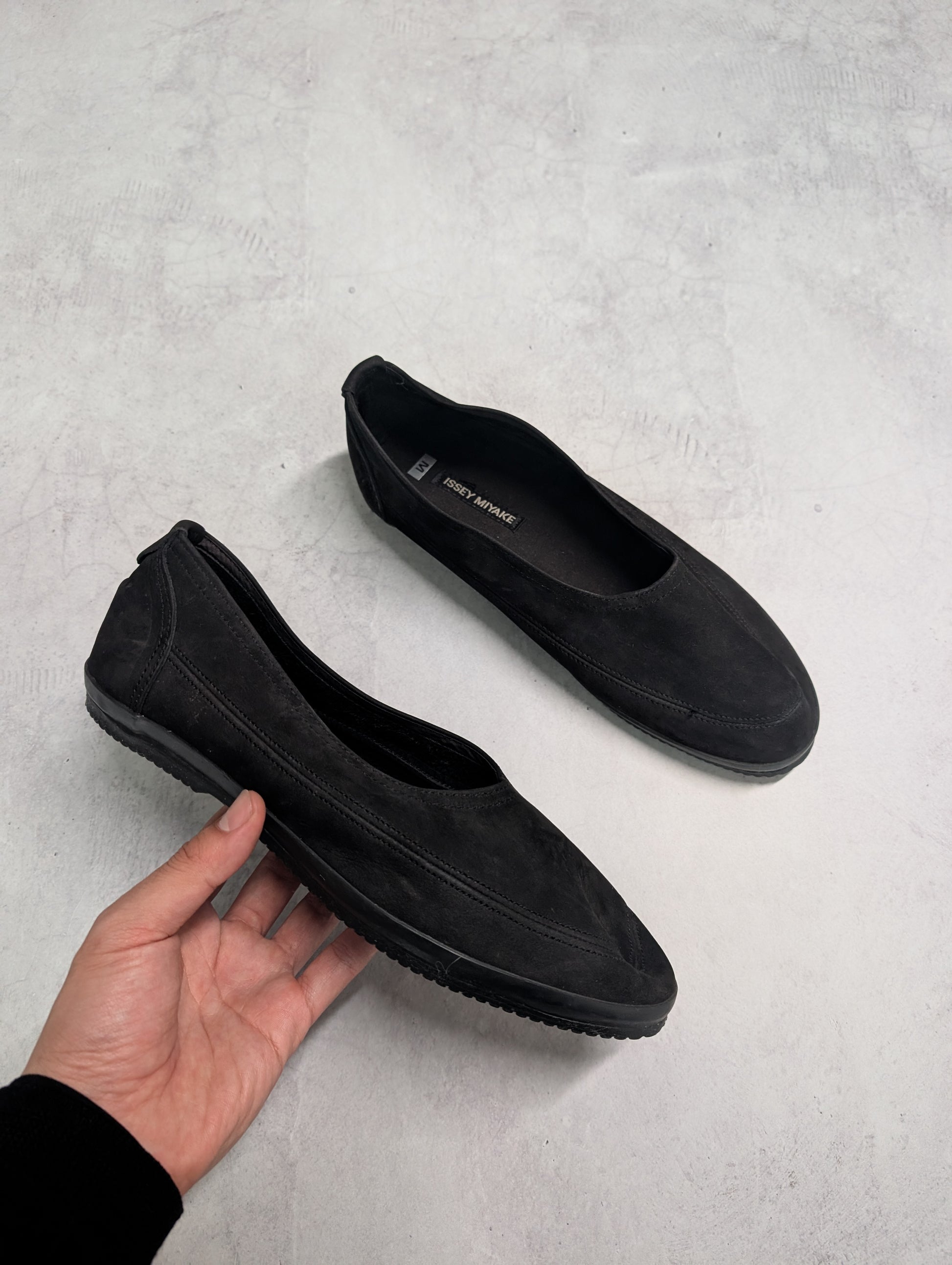 Issey Miyake Archival Black Suede Slip-On Shoes