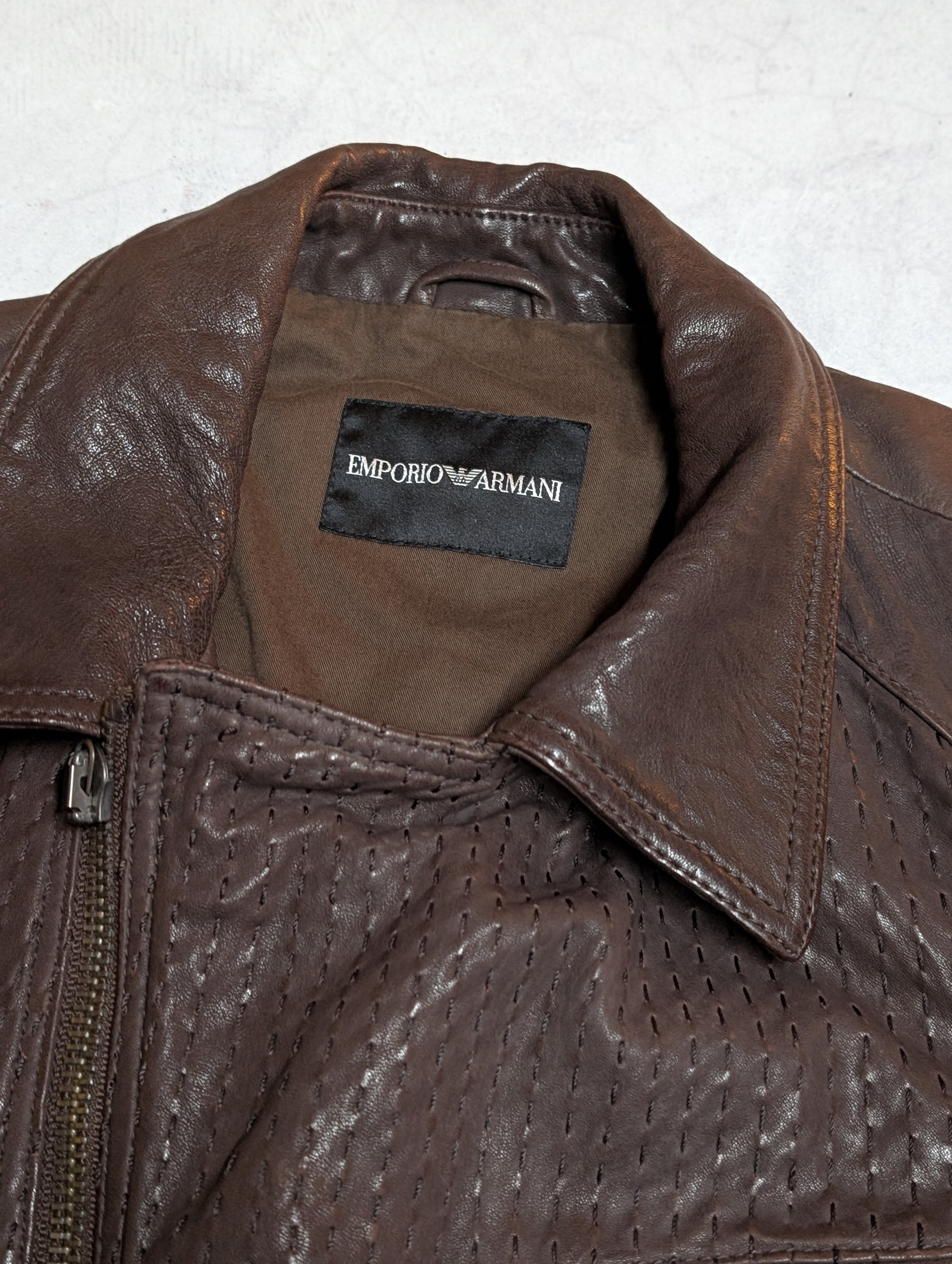 Emporio Armani Sashiko Leather Moto Jacket