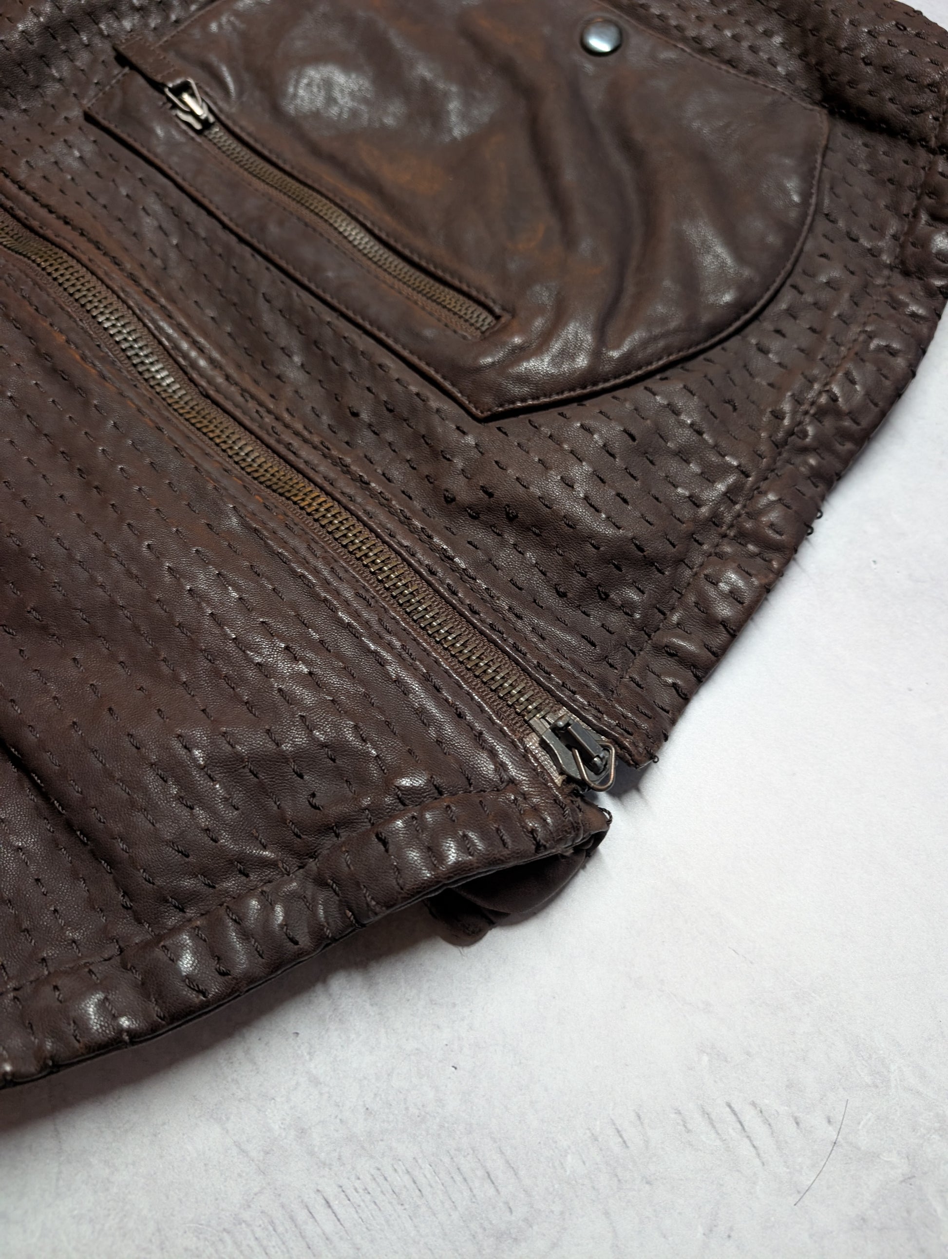 Emporio Armani Sashiko Leather Moto Jacket