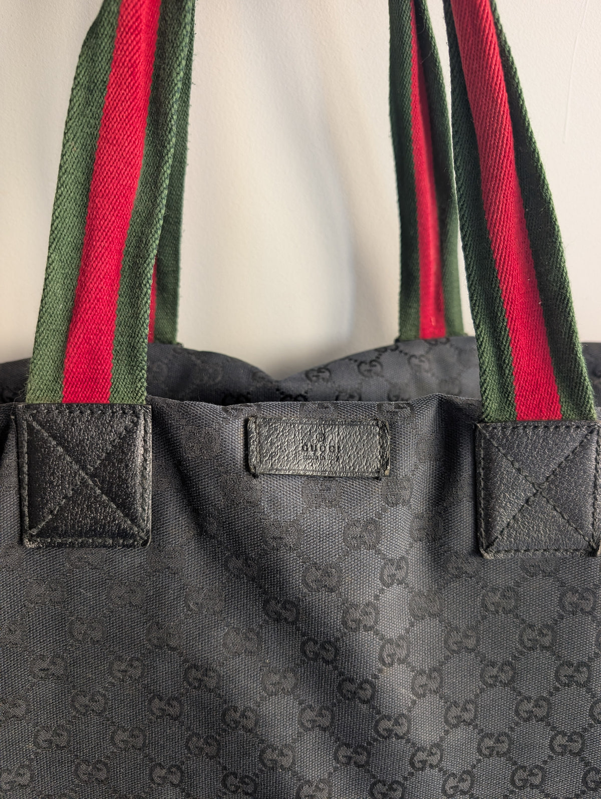 Gucci by Tom Ford Late 90s Dark Navy GG Monogram Web Stripe Duffle Bag